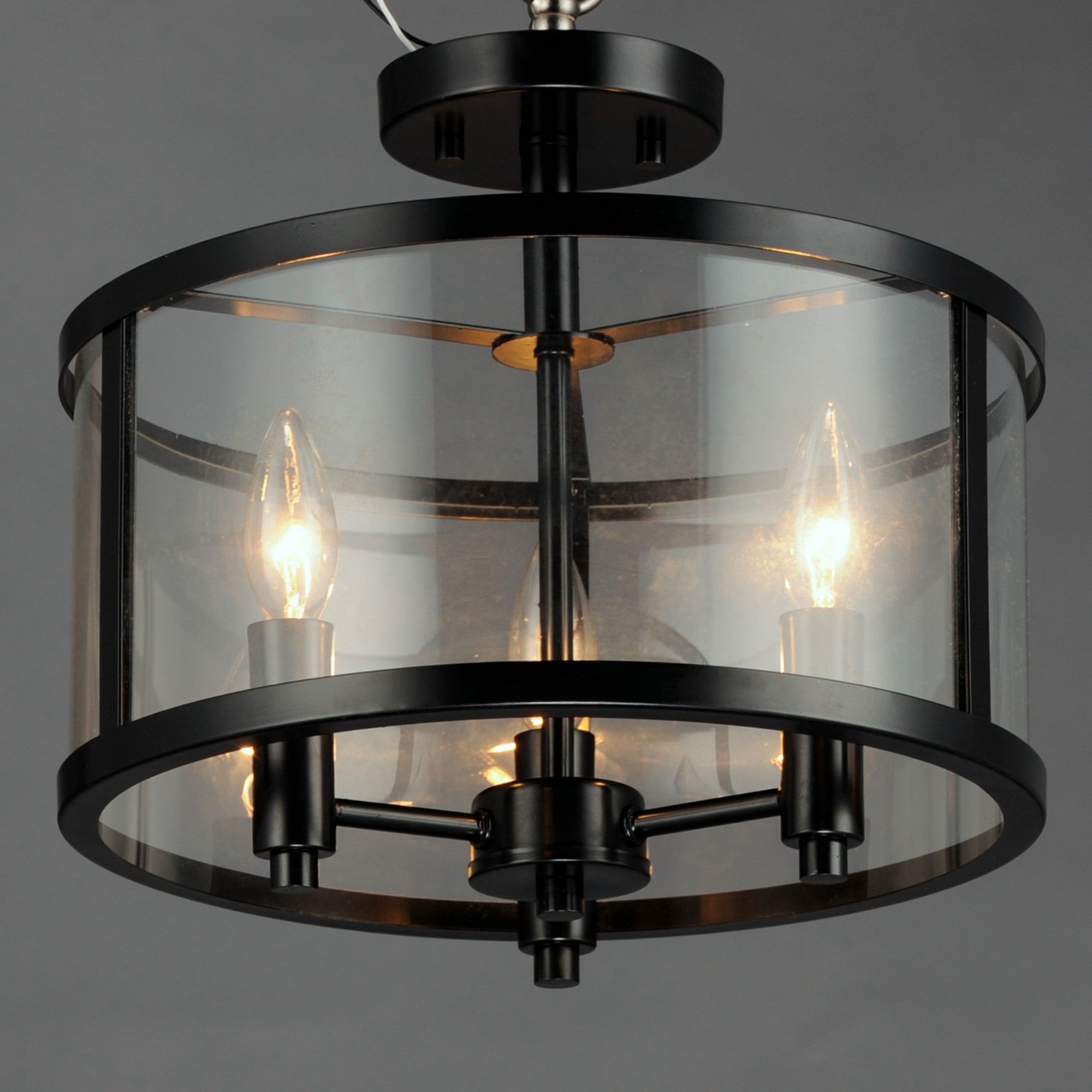 Sentinel 13" 3-Light Semi Flush Mount, Black Finish - Bees Lighting