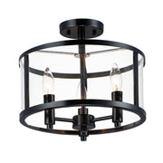 Sentinel 13" 3-Light Semi Flush Mount, Black Finish - Bees Lighting