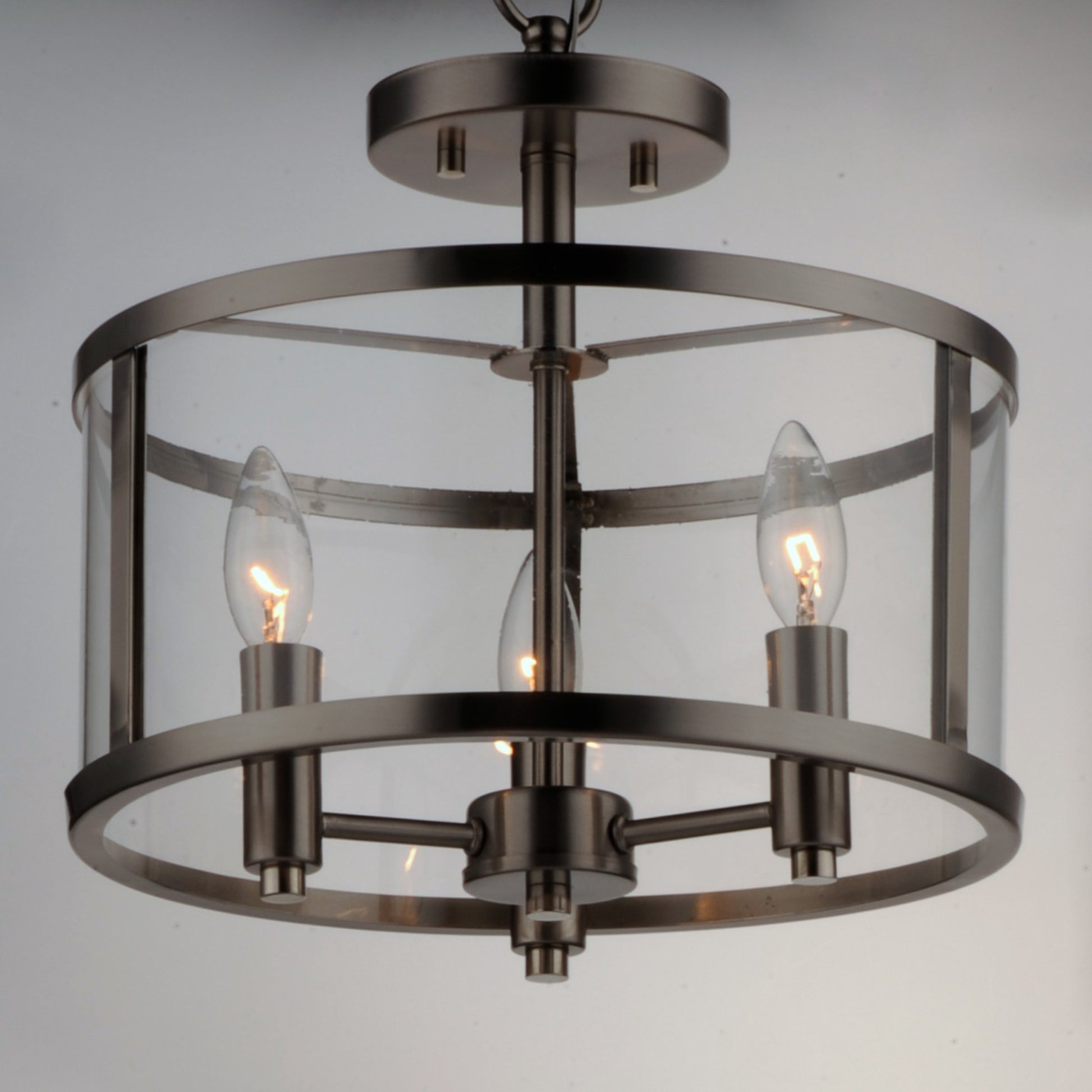 Sentinel 13" 3-Light Semi Flush Mount, Satin Nickel Finish - Bees Lighting