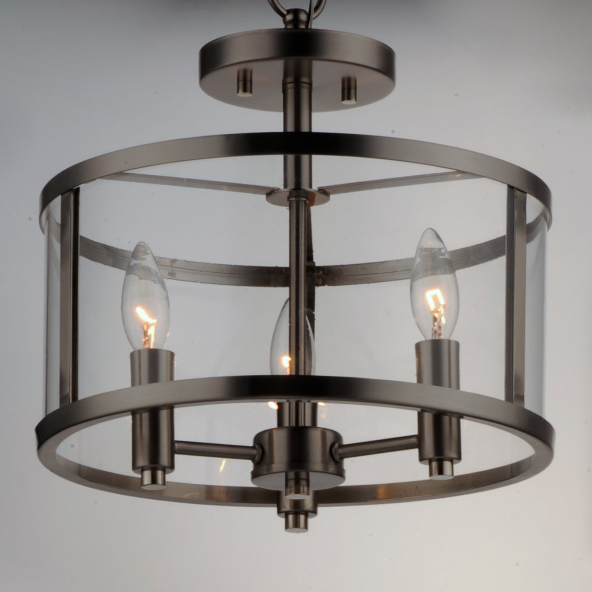 Sentinel 13" 3-Light Semi Flush Mount, Satin Nickel Finish - Bees Lighting