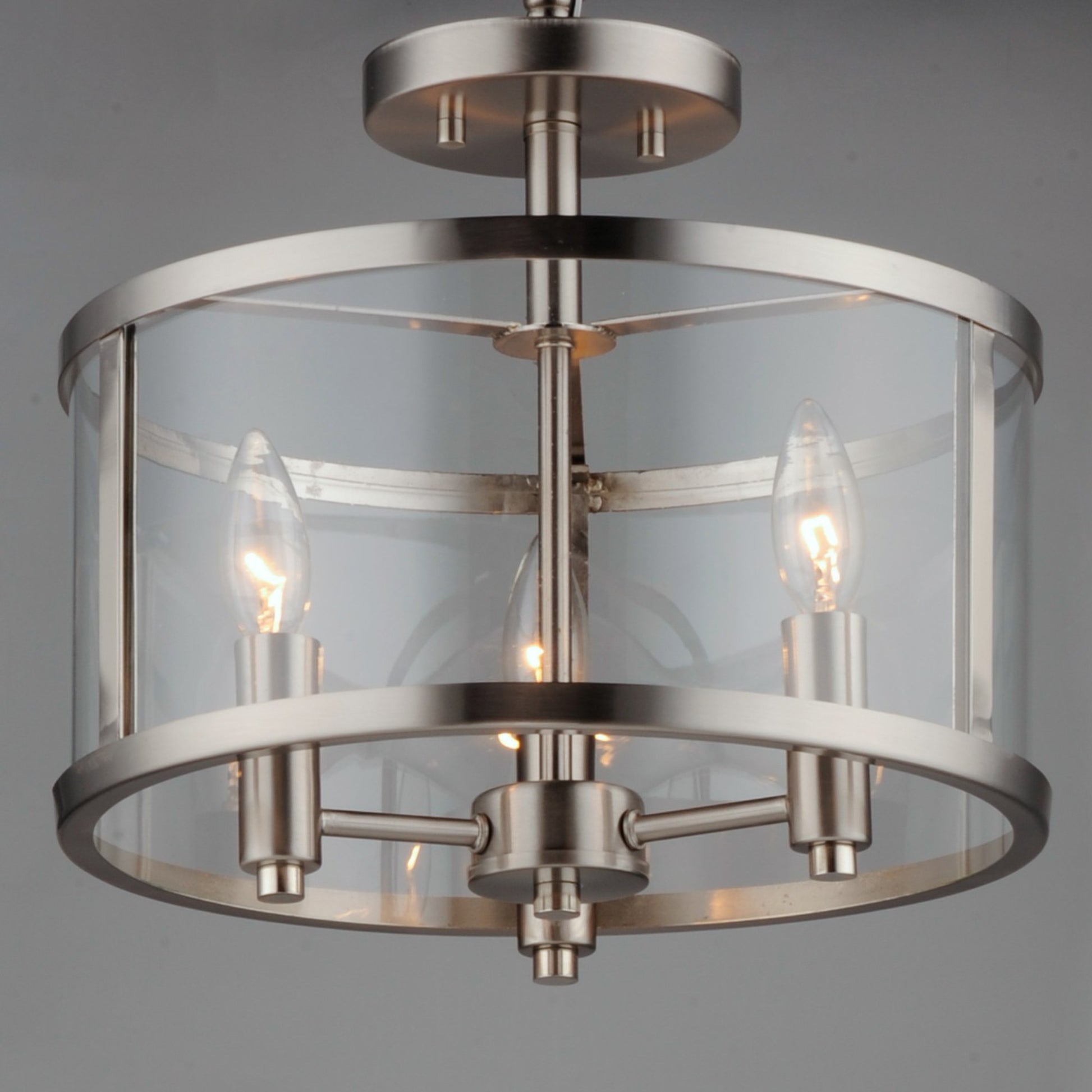 Sentinel 13" 3-Light Semi Flush Mount, Satin Nickel Finish - Bees Lighting