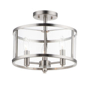 Sentinel 13" 3-Light Semi Flush Mount, Satin Nickel Finish - Bees Lighting