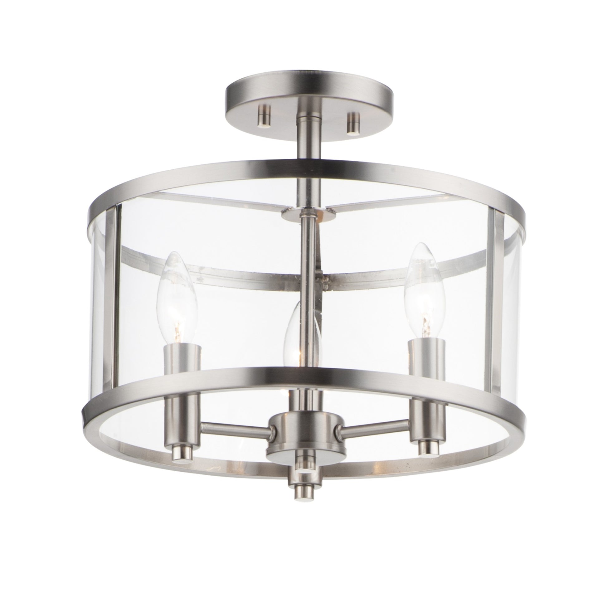 Sentinel 13" 3-Light Semi Flush Mount, Satin Nickel Finish - Bees Lighting