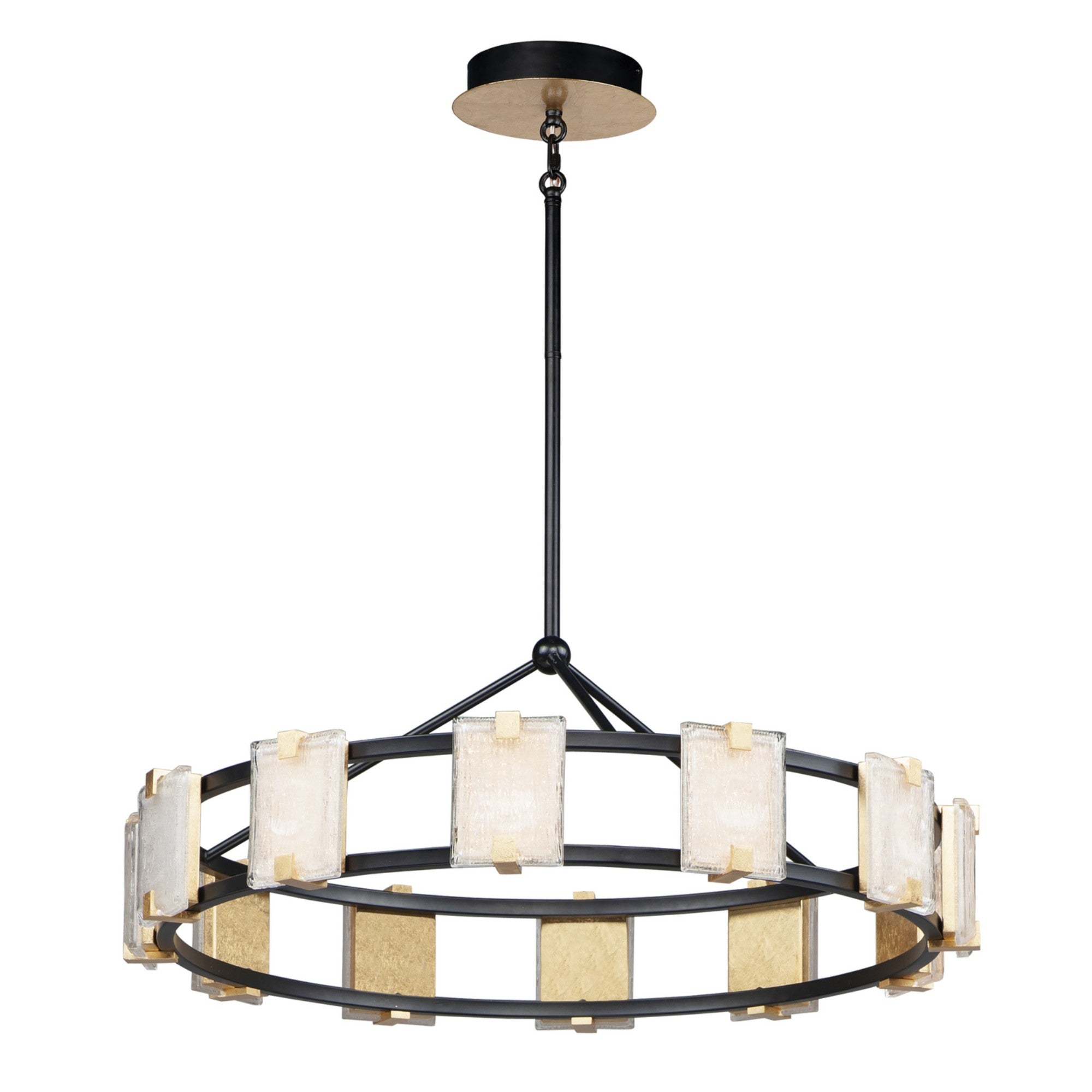 Radiant 35" LED Chandelier, Black & Gold Leaf Finish