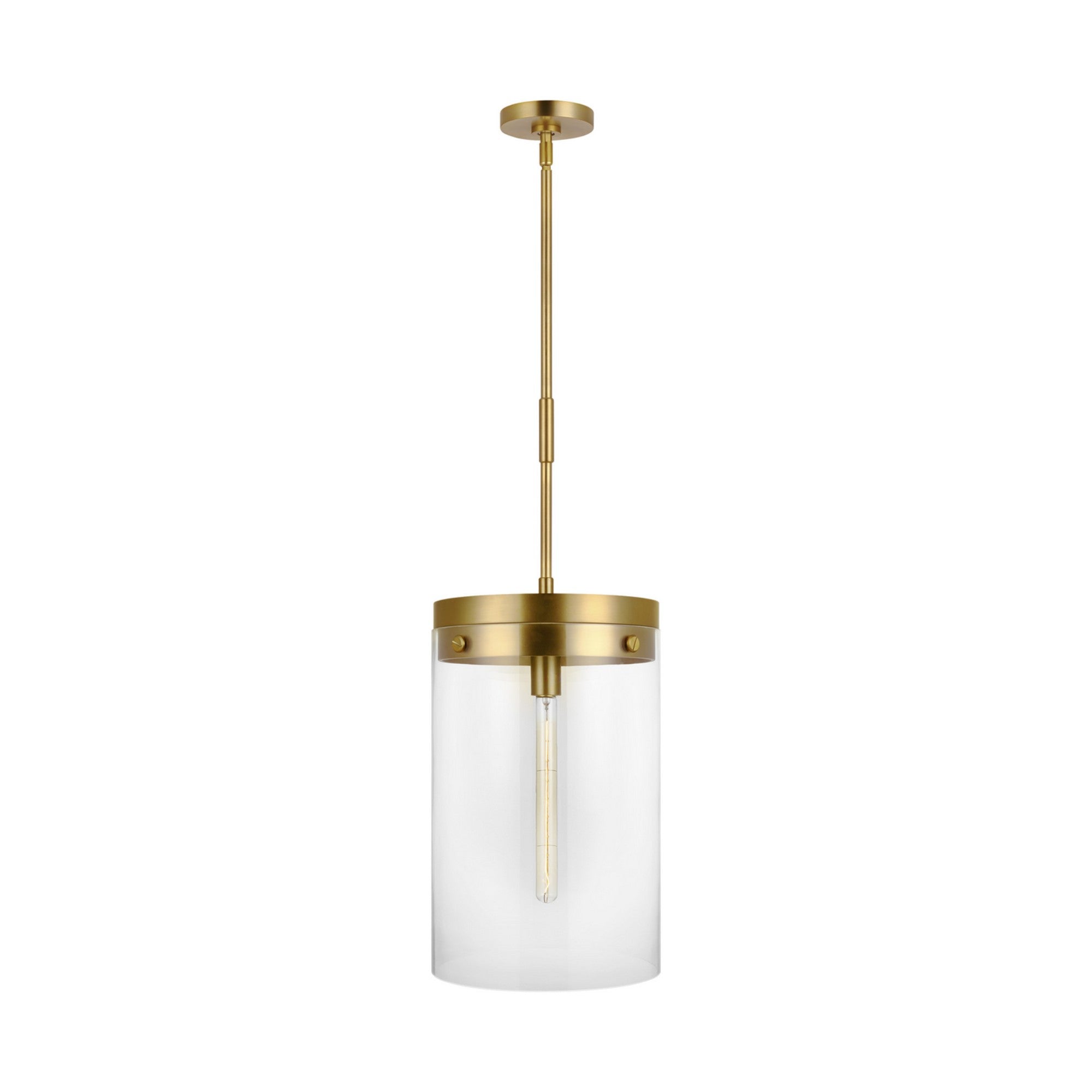 Garrett 12" Large Cylinder Pendant, Burnished Brass Finish - Bees Lighting