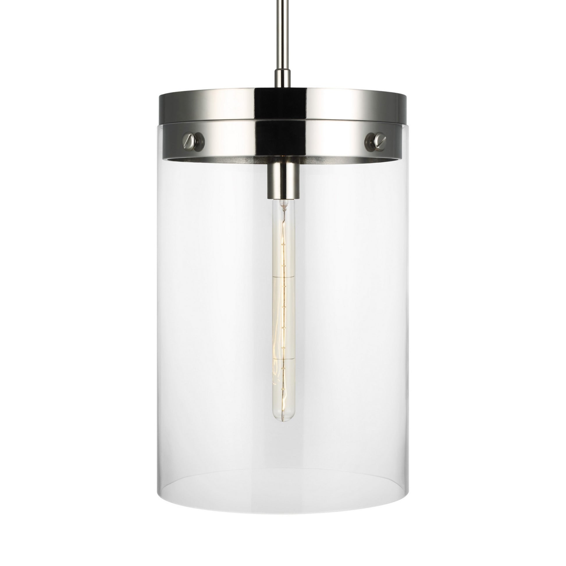Garrett 12" Large Cylinder Pendant, Polished Nickel Finish - Bees Lighting