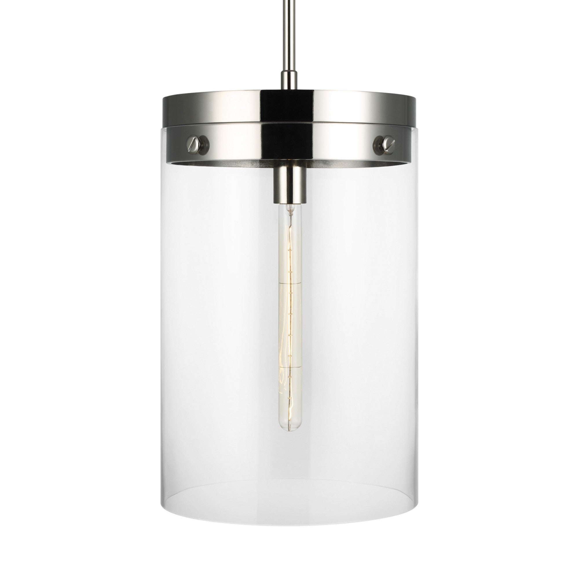 Garrett 12" Large Cylinder Pendant, Polished Nickel Finish - Bees Lighting
