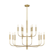 Brianna 49" 15-Light Large 2-Tier Chandelier, Burnished Brass Finish - Bees Lighting