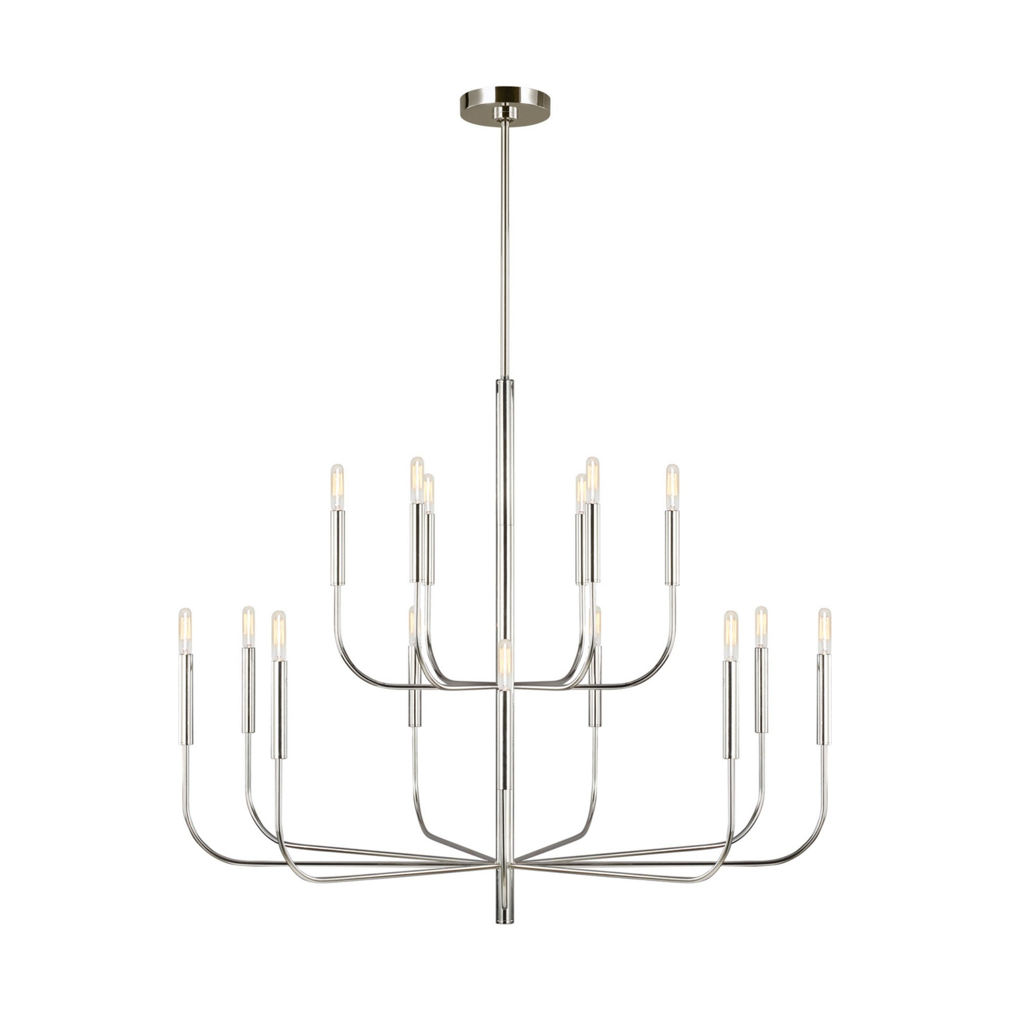 Brianna 49" 15-Light Large 2-Tier Chandelier, Polished Nickel Finish - Bees Lighting