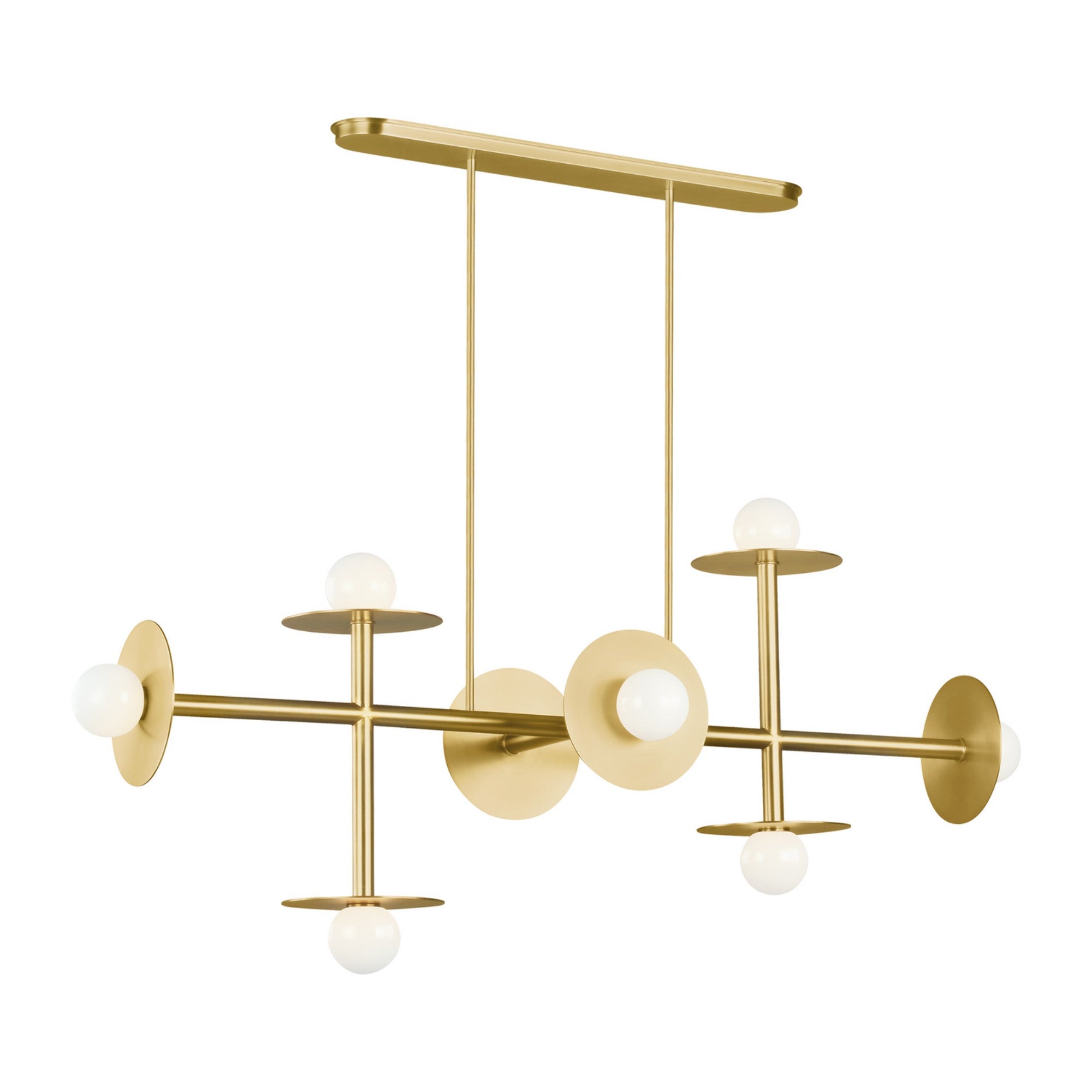 Nodes 53" 8-Light Large Linear Chandelier, Burnished Brass Finish - Bees Lighting