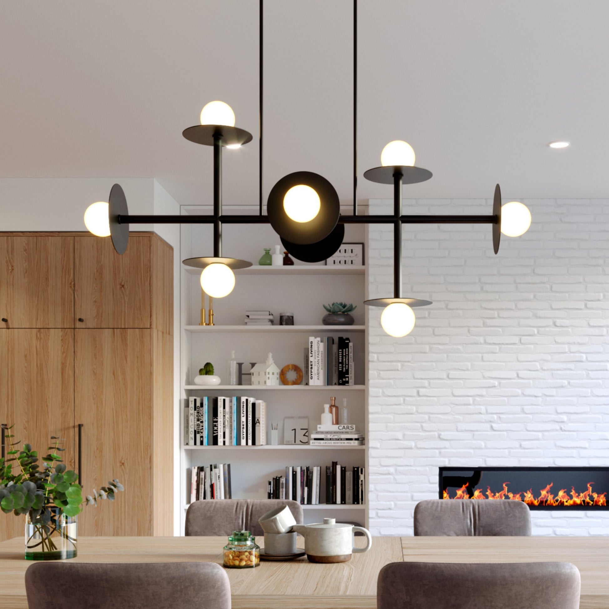 Nodes 53" 8-Light Large Linear Chandelier, Midnight Black Finish - Bees Lighting