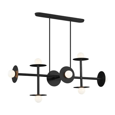 Visual Comfort Studio Nodes 25.5 in. 8-Light Chandelier, Midnight Black with Milk Glass