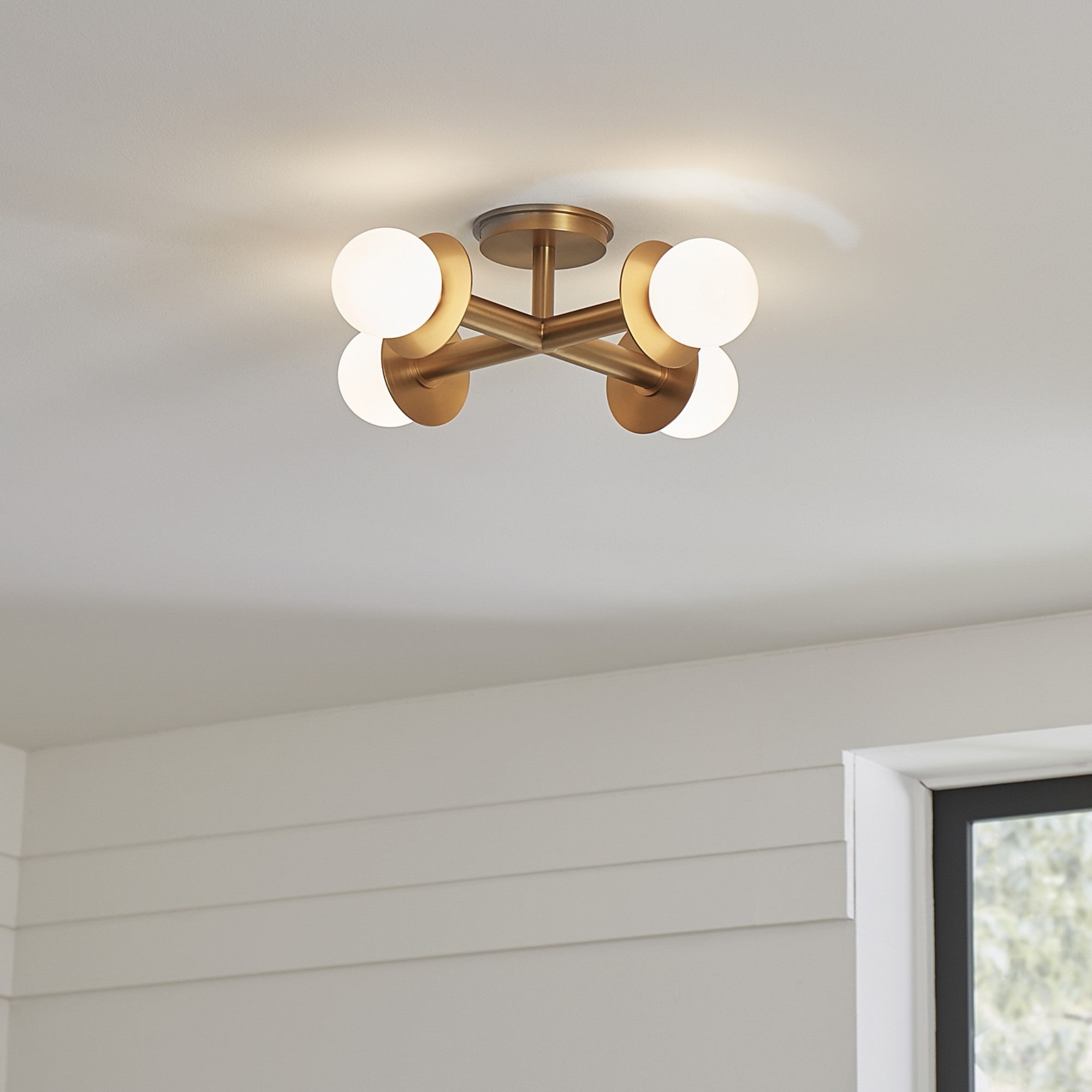 Nodes 18" 4-Light Semi Flush Mount, Burnished Brass Finish - Bees Lighting
