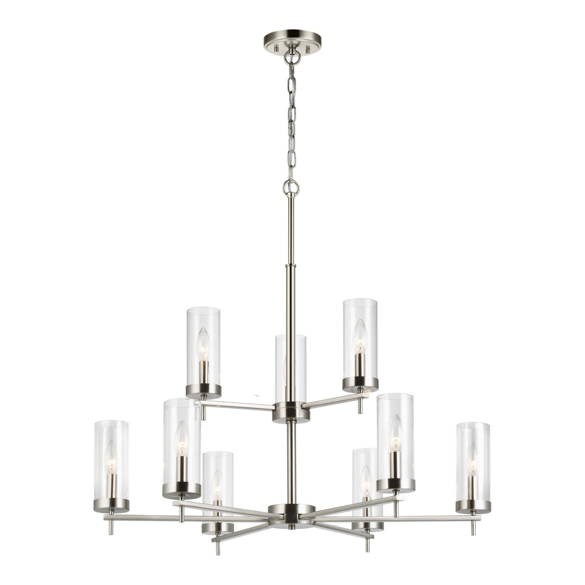 Zire 32" 9-Light Chandelier, Brushed Nickel Finish - Bees Lighting