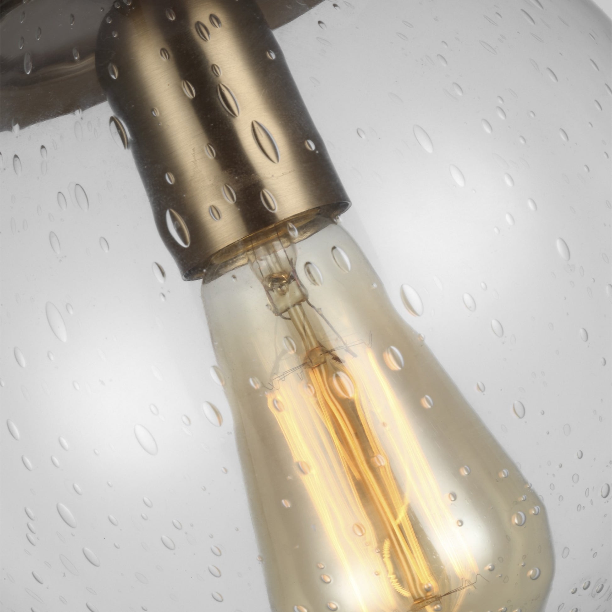 Leo Hanging Globe 8" Small Pendant, Satin Brass Finish with Clear Seeded Glass - Bees Lighting