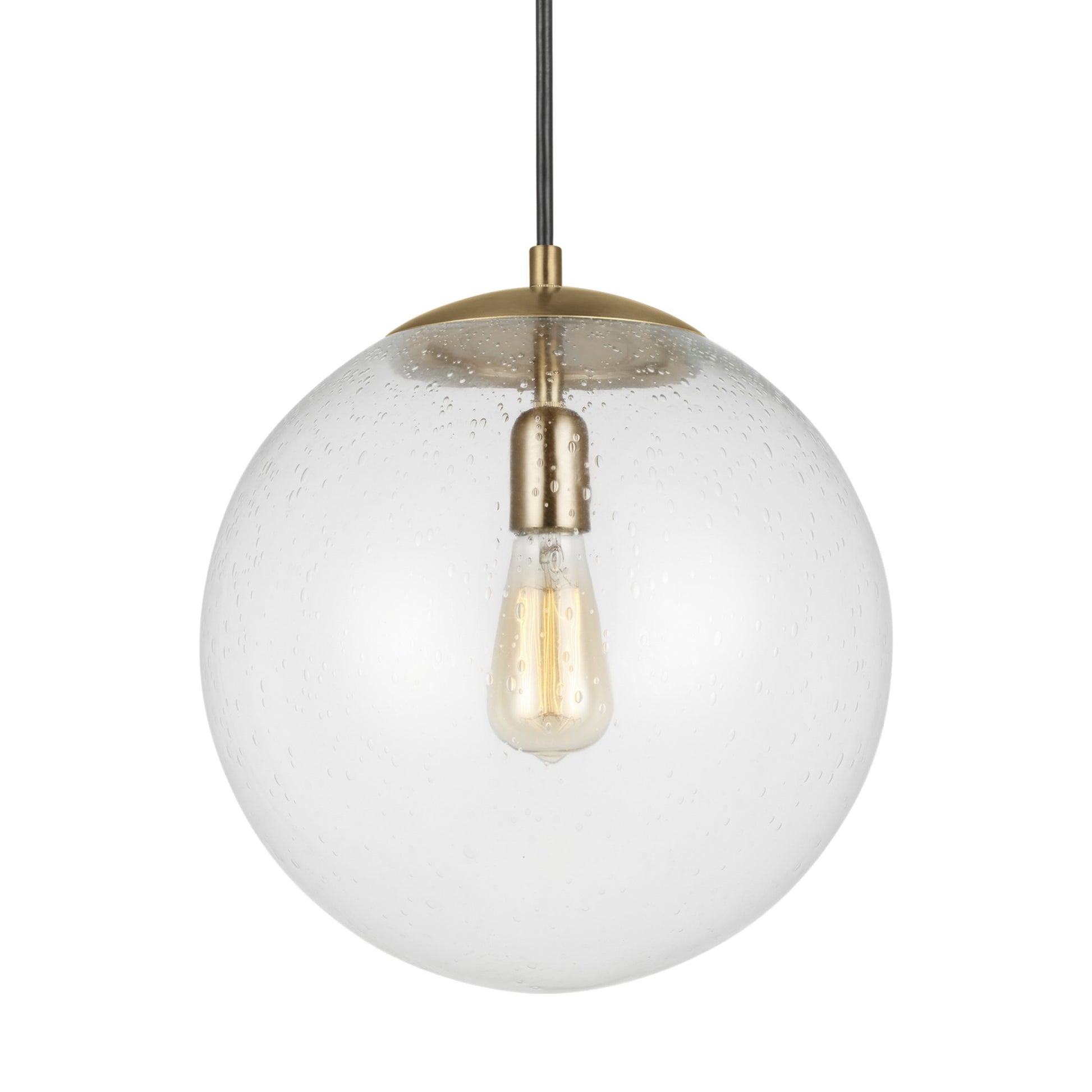 Leo Hanging Globe 14" X-Large Pendant, Satin Brass Finish with Clear Seeded Glass - Bees Lighting