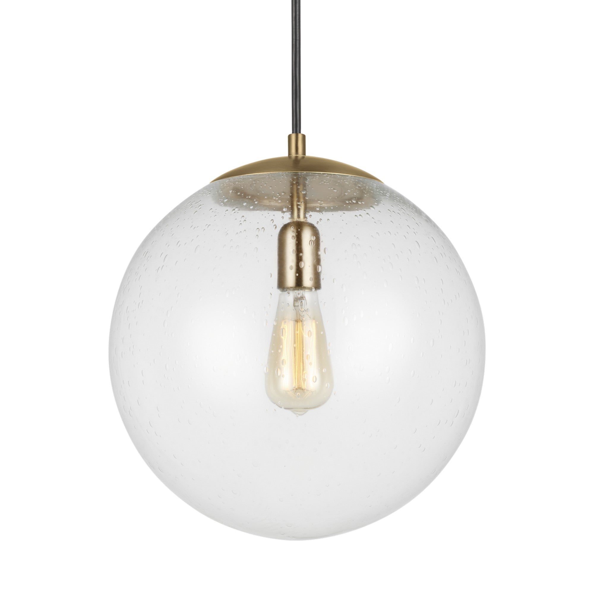 Leo Hanging Globe 14" X-Large Pendant, Satin Brass Finish with Clear Seeded Glass - Bees Lighting