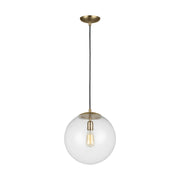 Leo Hanging Globe 14" X-Large Pendant, Satin Brass Finish with Clear Seeded Glass - Bees Lighting