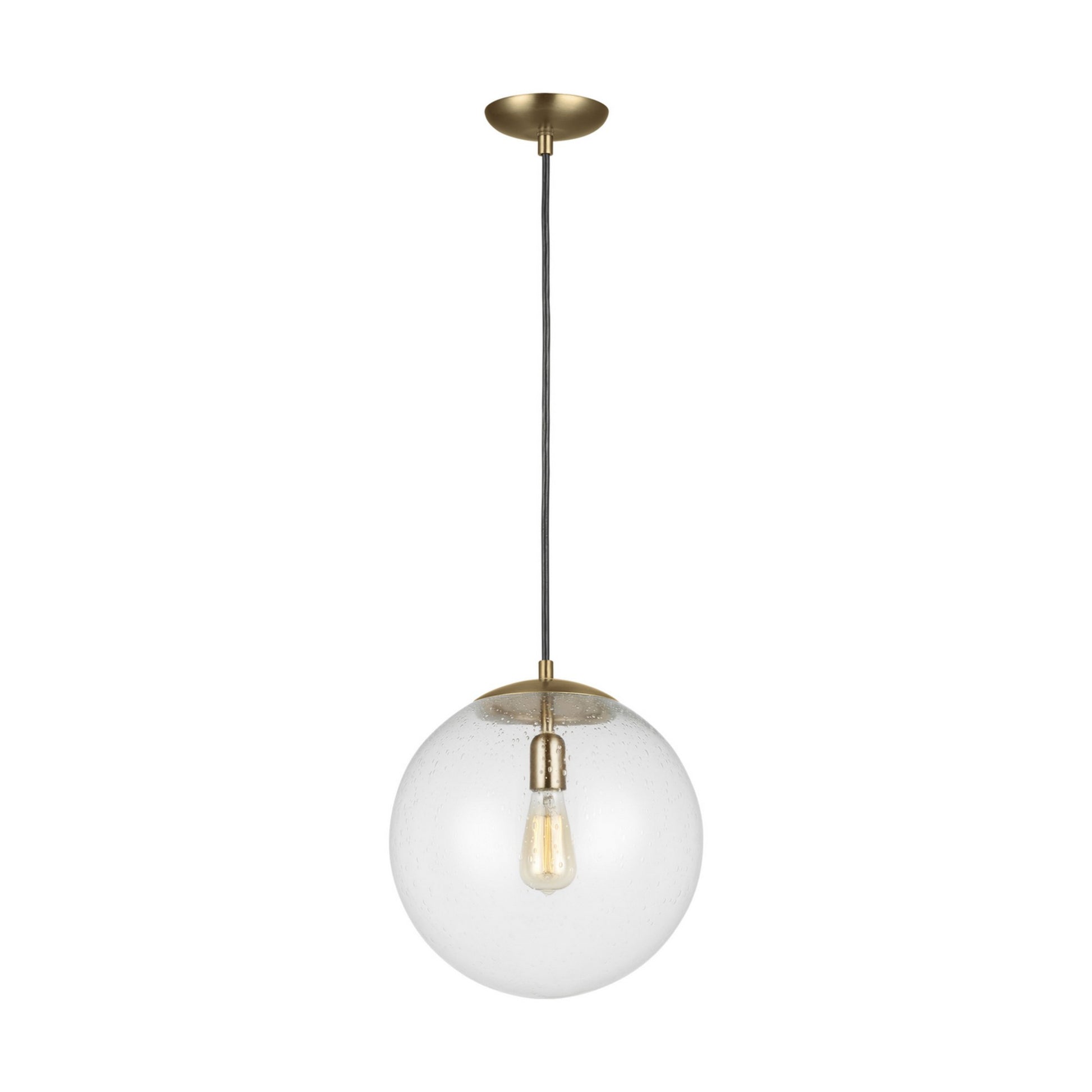 Leo Hanging Globe 14" X-Large Pendant, Satin Brass Finish with Clear Seeded Glass - Bees Lighting