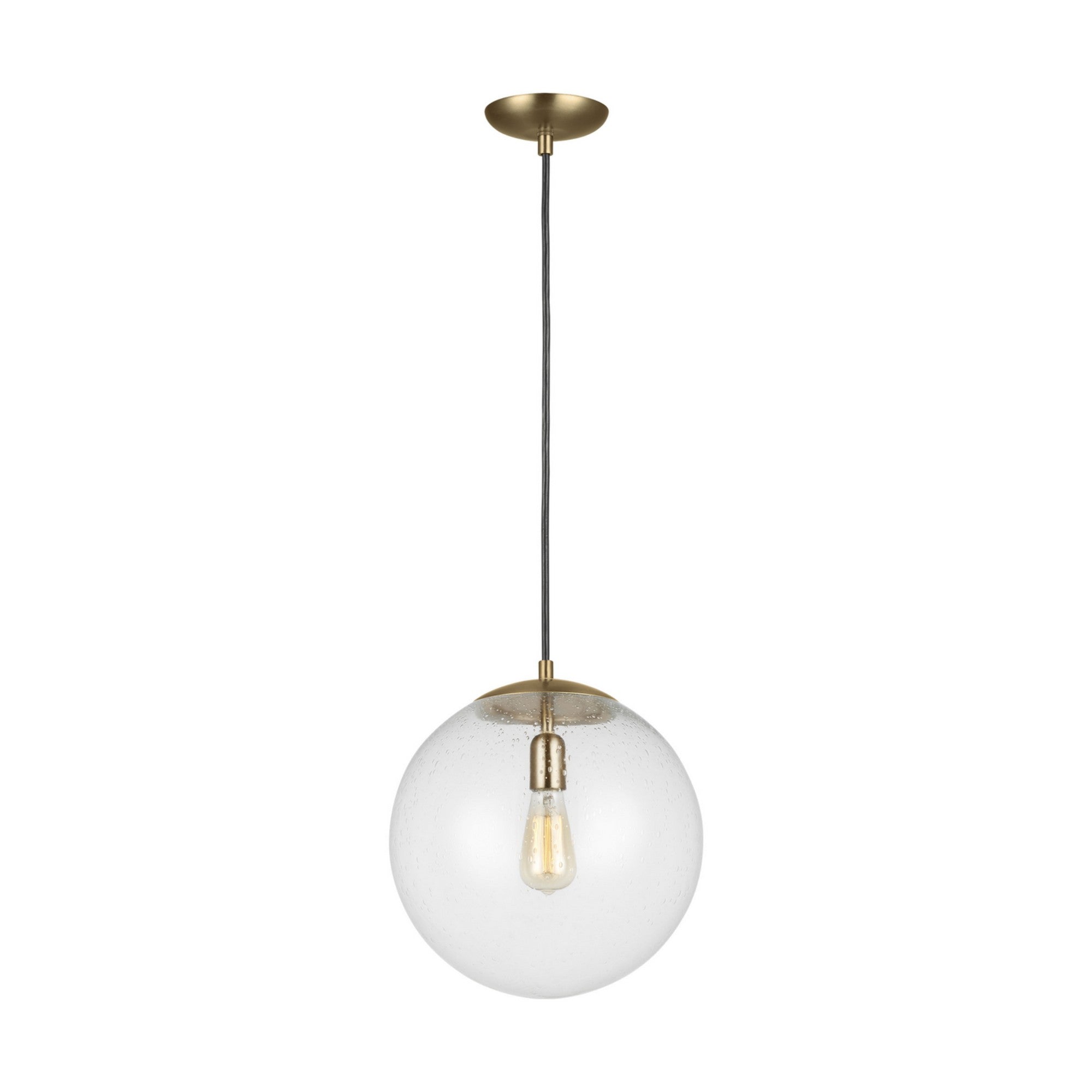 Leo Hanging Globe 14" X-Large Pendant, Satin Brass Finish with Clear Seeded Glass - Bees Lighting