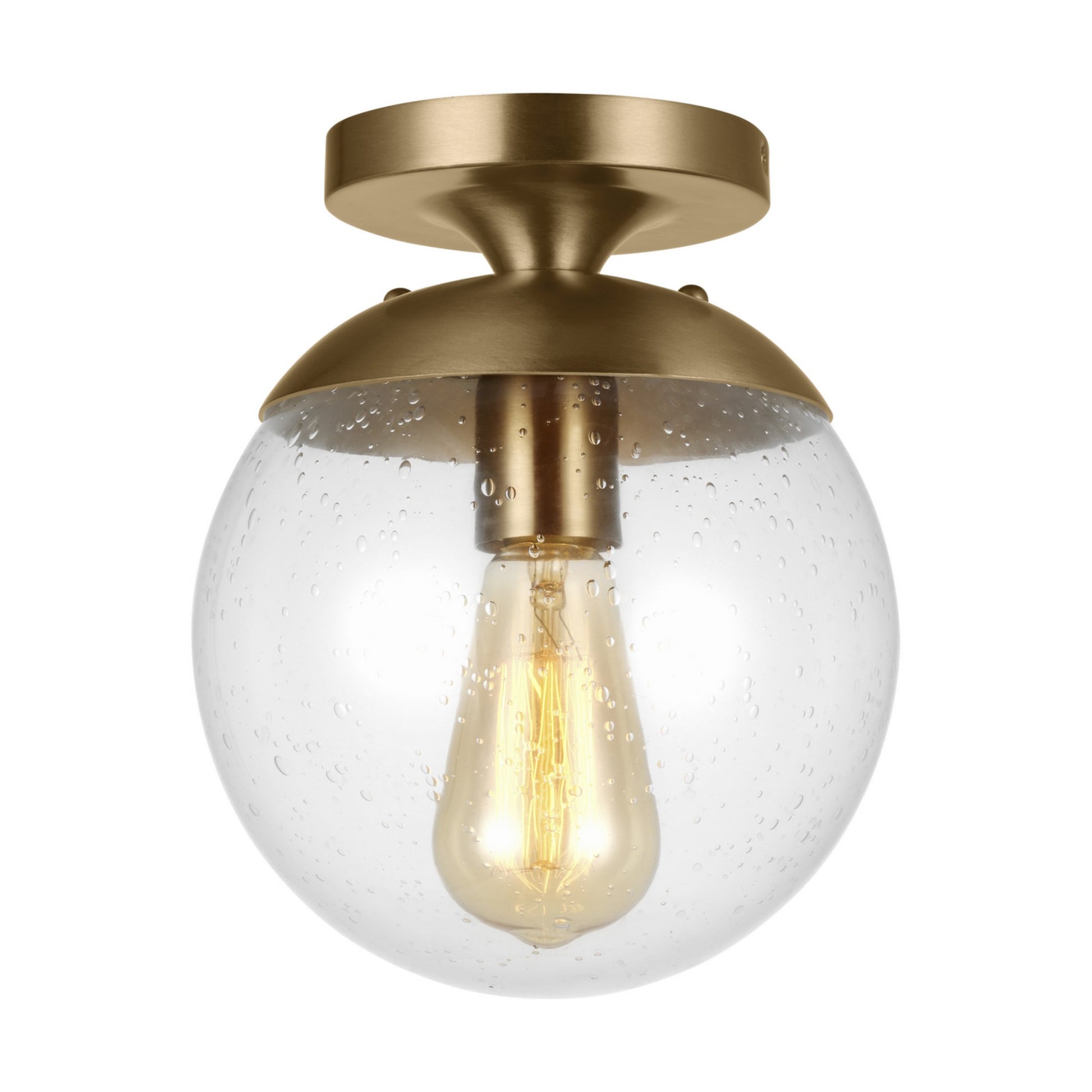 Leo Hanging Globe 10" Wall/Ceiling Semi-Flush Mount, Satin Brass Finish with Clear Seeded Glass - Bees Lighting