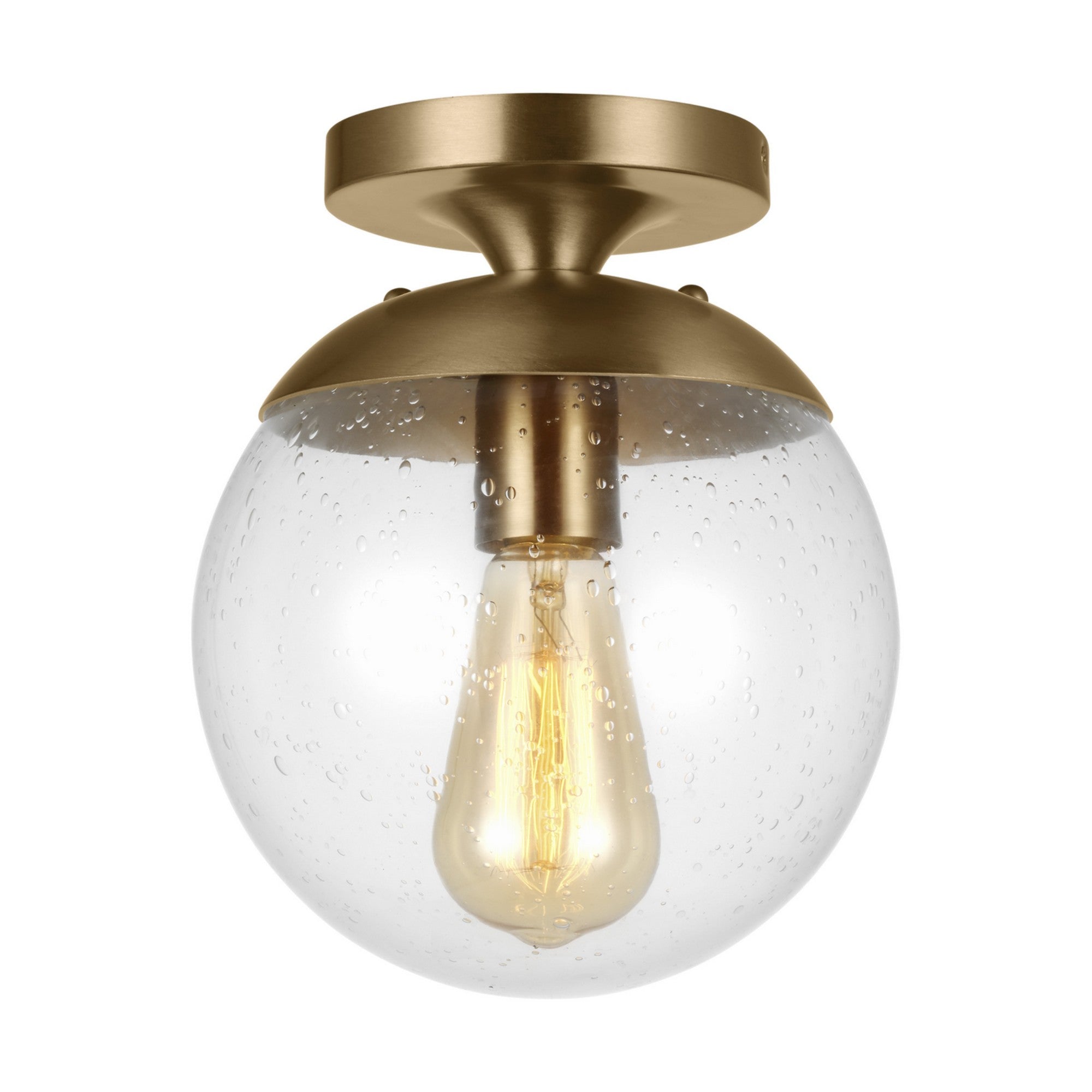 Leo Hanging Globe 10" Wall/Ceiling Semi-Flush Mount, Satin Brass Finish with Clear Seeded Glass - Bees Lighting