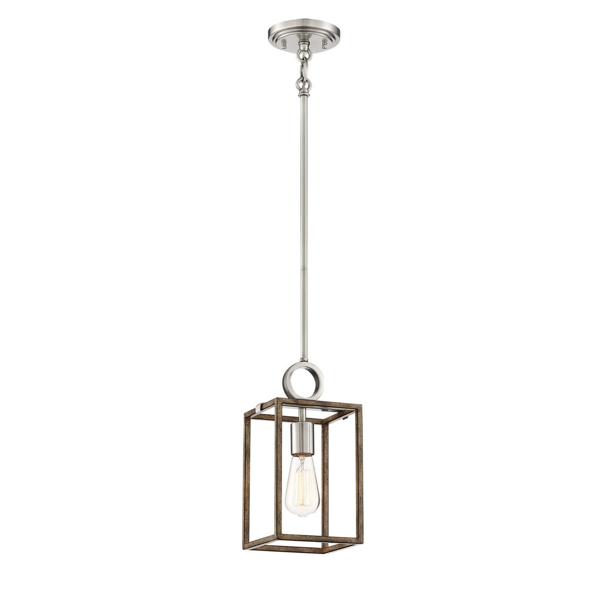 Country Estates 13" Mini Pendant, Sun Faded Wood & Brushed Nickel Finish - Bees Lighting
