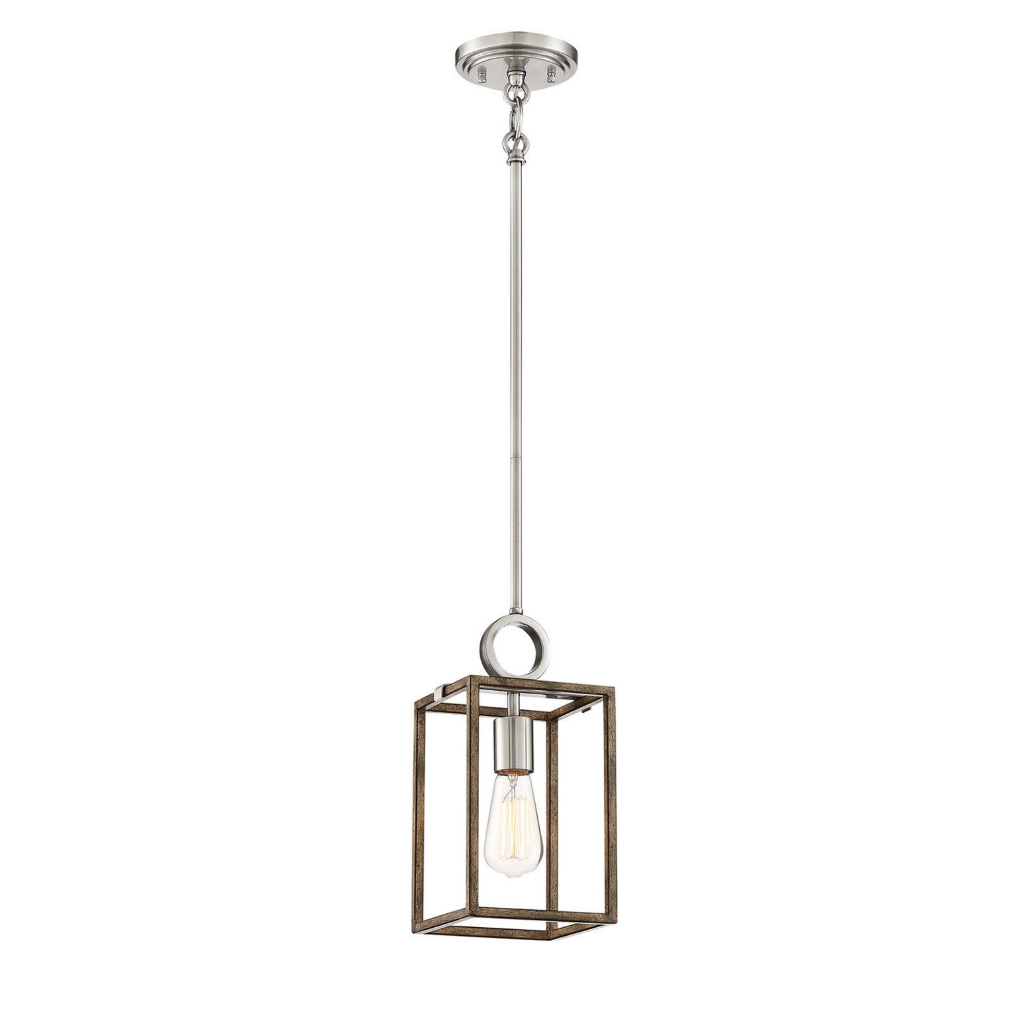 Country Estates 13" Mini Pendant, Sun Faded Wood & Brushed Nickel Finish - Bees Lighting