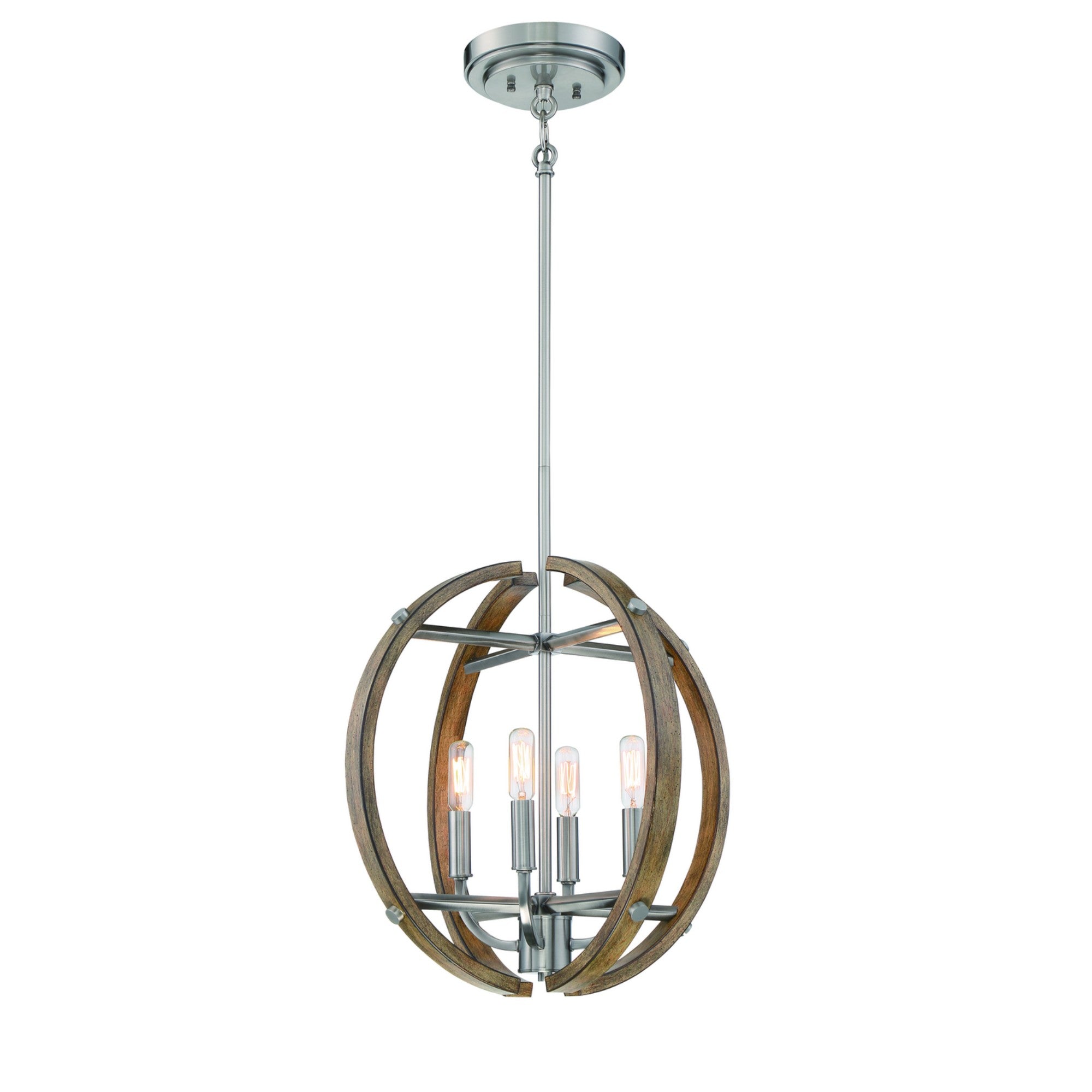 Country Estates 17" 4-Light Pendant, Sun Faded Wood & Brushed Nickel Finish - Bees Lighting