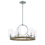 Country Estates 28" 6-Light Chandelier, Sun Faded Wood & Brushed Nickel Finish - Bees Lighting