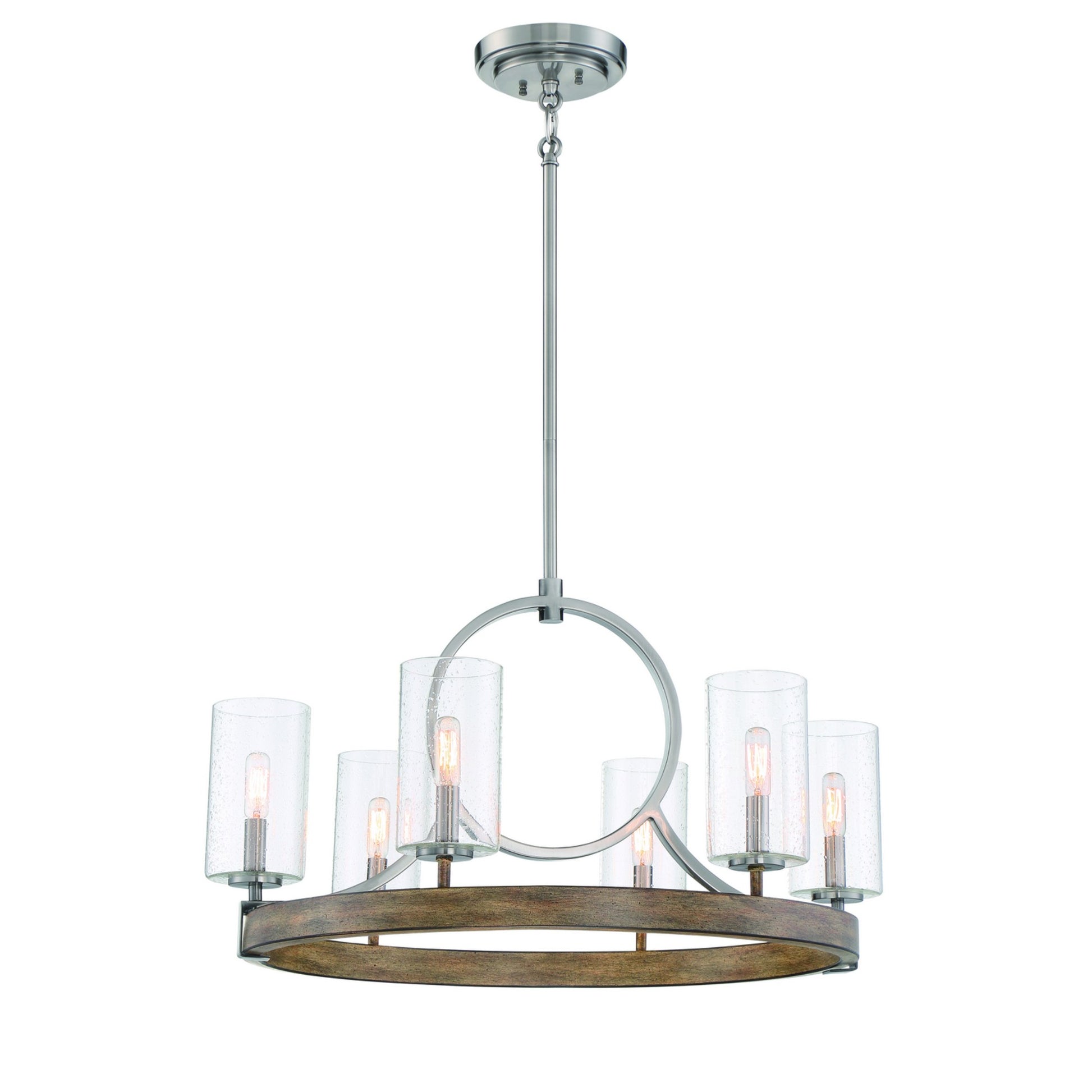 Country Estates 28" 6-Light Chandelier, Sun Faded Wood & Brushed Nickel Finish - Bees Lighting