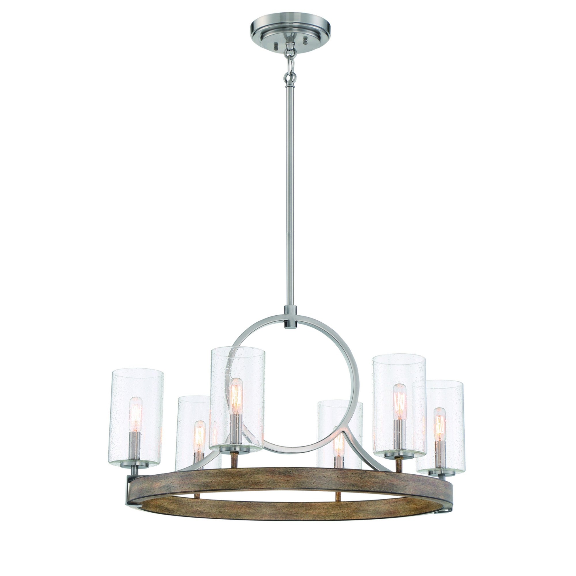 Country Estates 28" 6-Light Chandelier, Sun Faded Wood & Brushed Nickel Finish - Bees Lighting