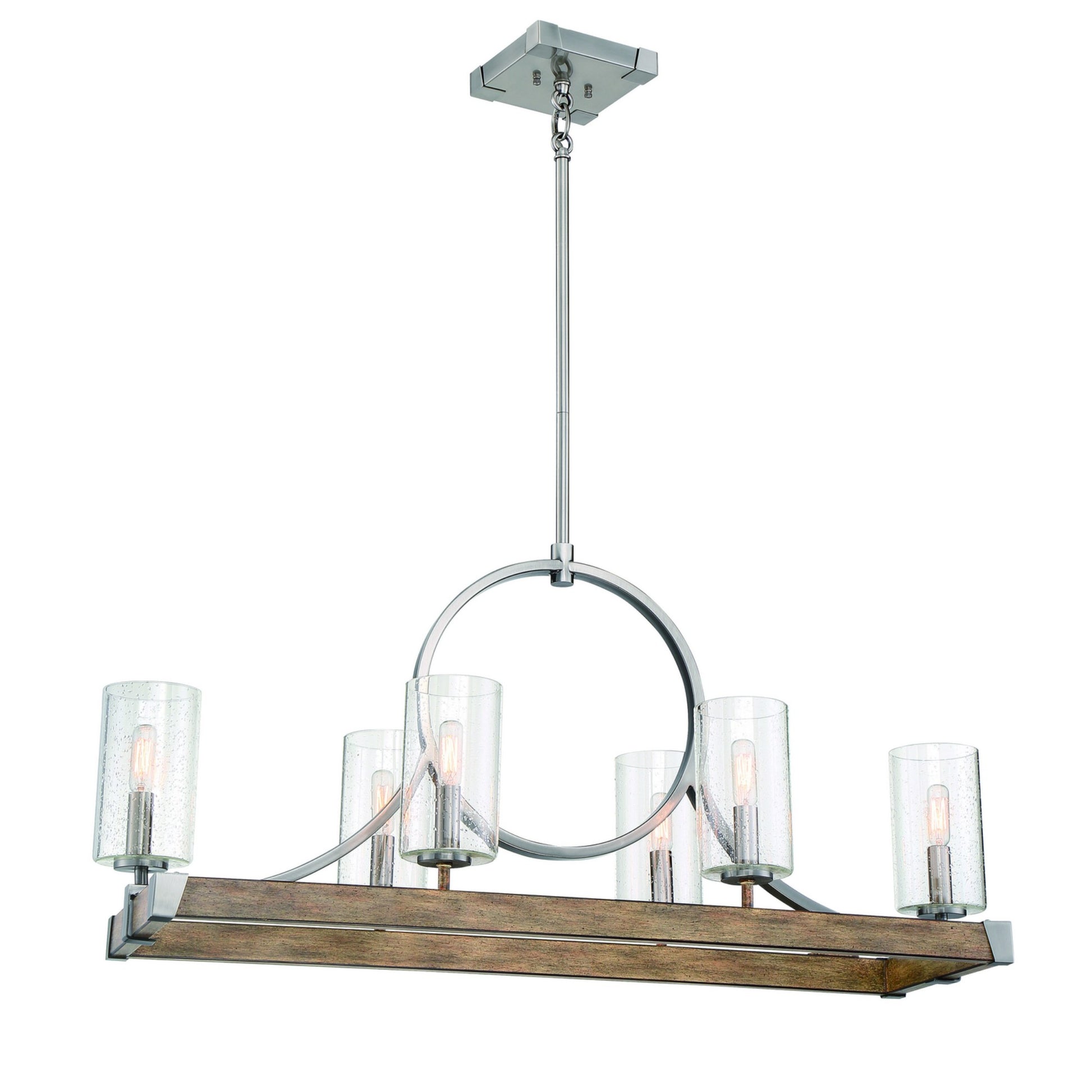 Country Estates 39" 6-Light Island Light, Sun Faded Wood & Brushed Nickel Finish - Bees Lighting