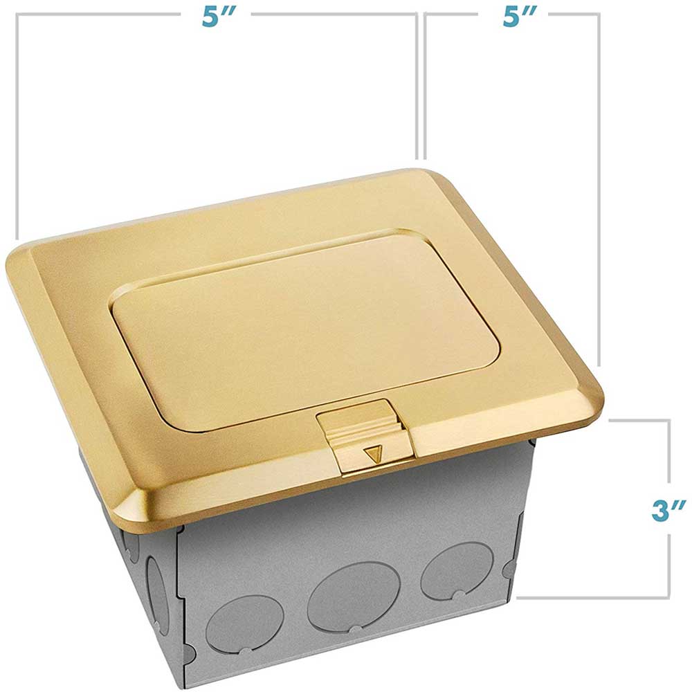 Square Pop-Up Floor Outlet Box, 20 Amp Duplex Receptacle with 2.1A USB Charger, Brass - Bees Lighting