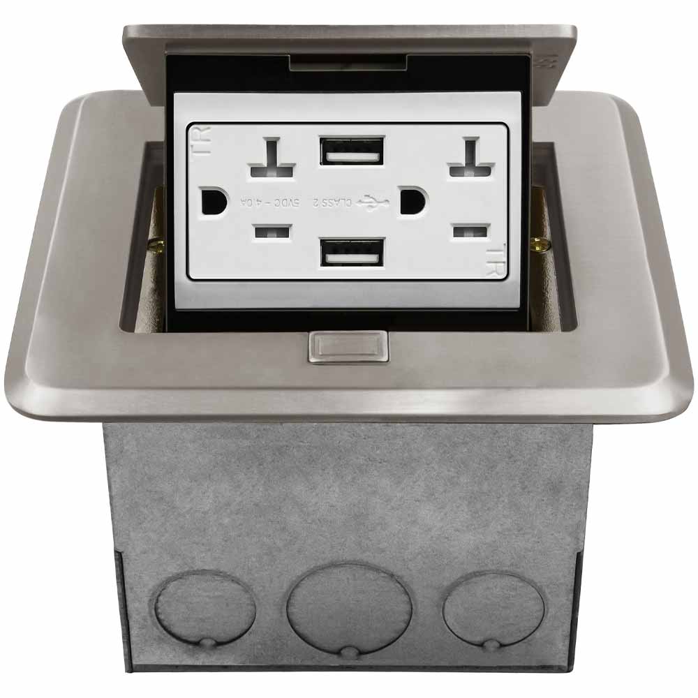 Square Floor Outlet Box 20 Amp Duplex Outlet with USB-A Outlet - Bees Lighting