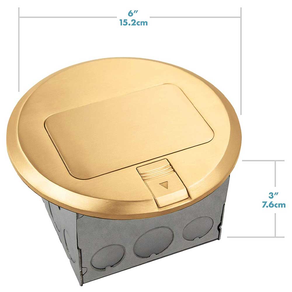 Round Pop-Up Floor Outlet Box, 20 Amp Duplex Receptacle with 2.1A USB Charger, Brass - Bees Lighting