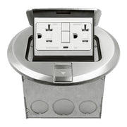 Round Pop-Up Floor Box with 20 Amp GFCI Receptacle, Nickel - Bees Lighting