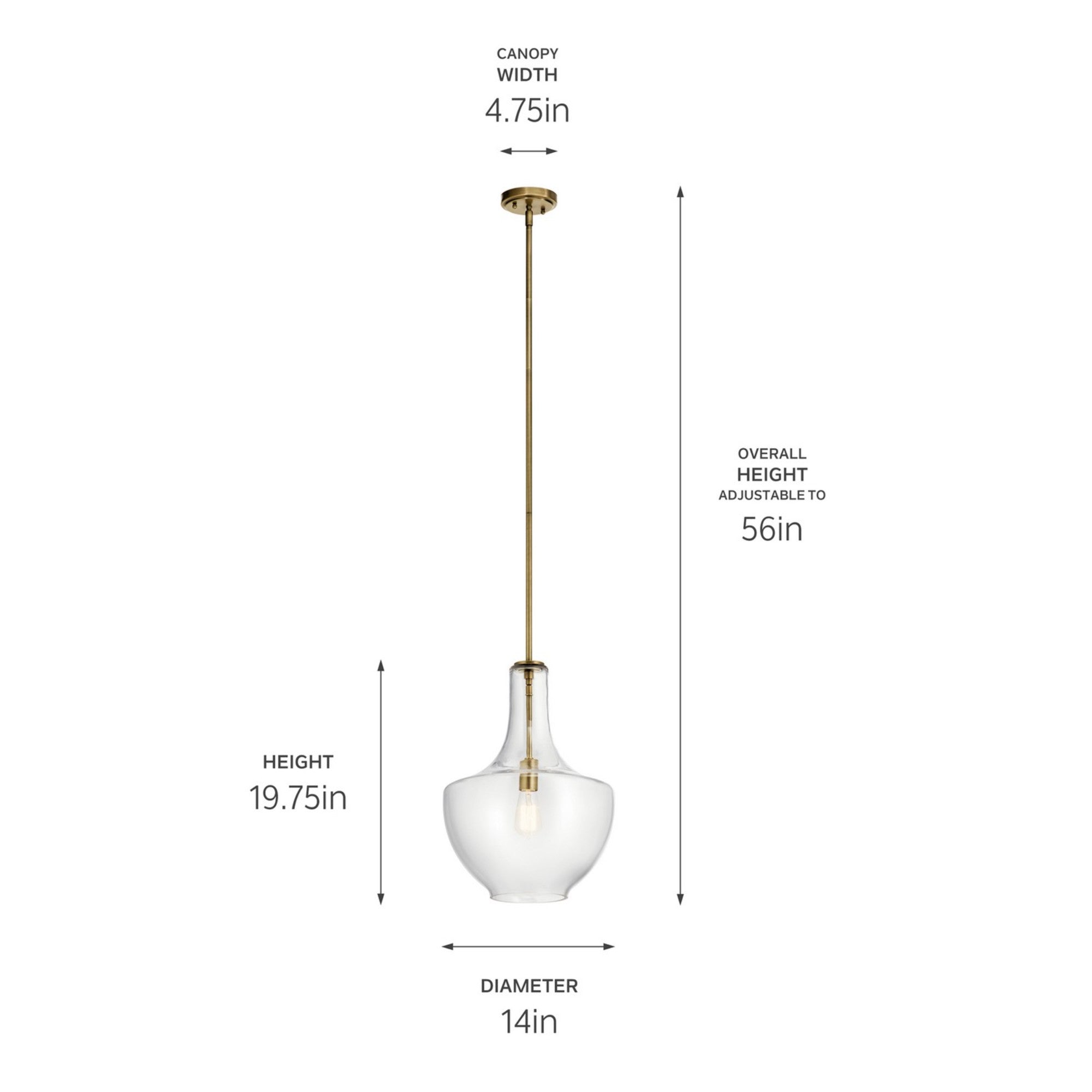 Everly 14" Bell Pendant, Natural Brass Finish, Clear Glass - Bees Lighting