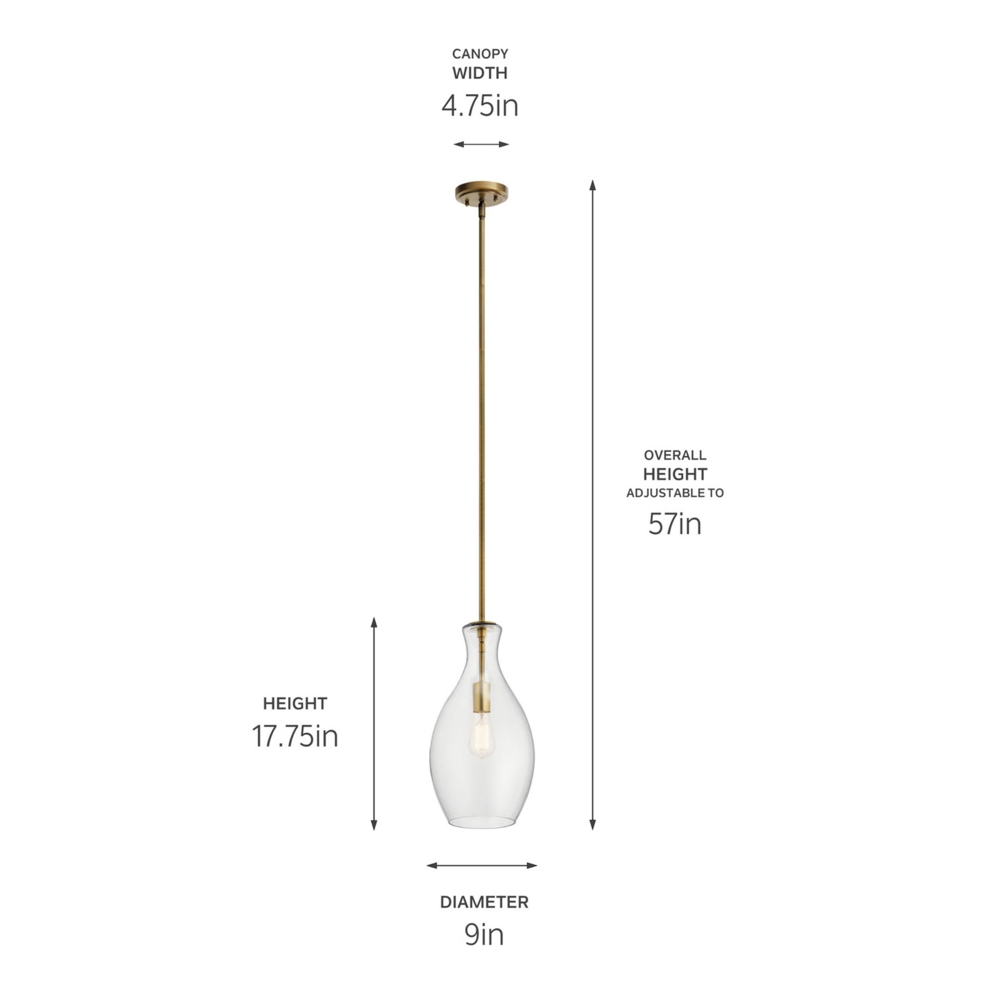 Everly 9" Pendant, Natural Brass Finish, Clear Glass - Bees Lighting
