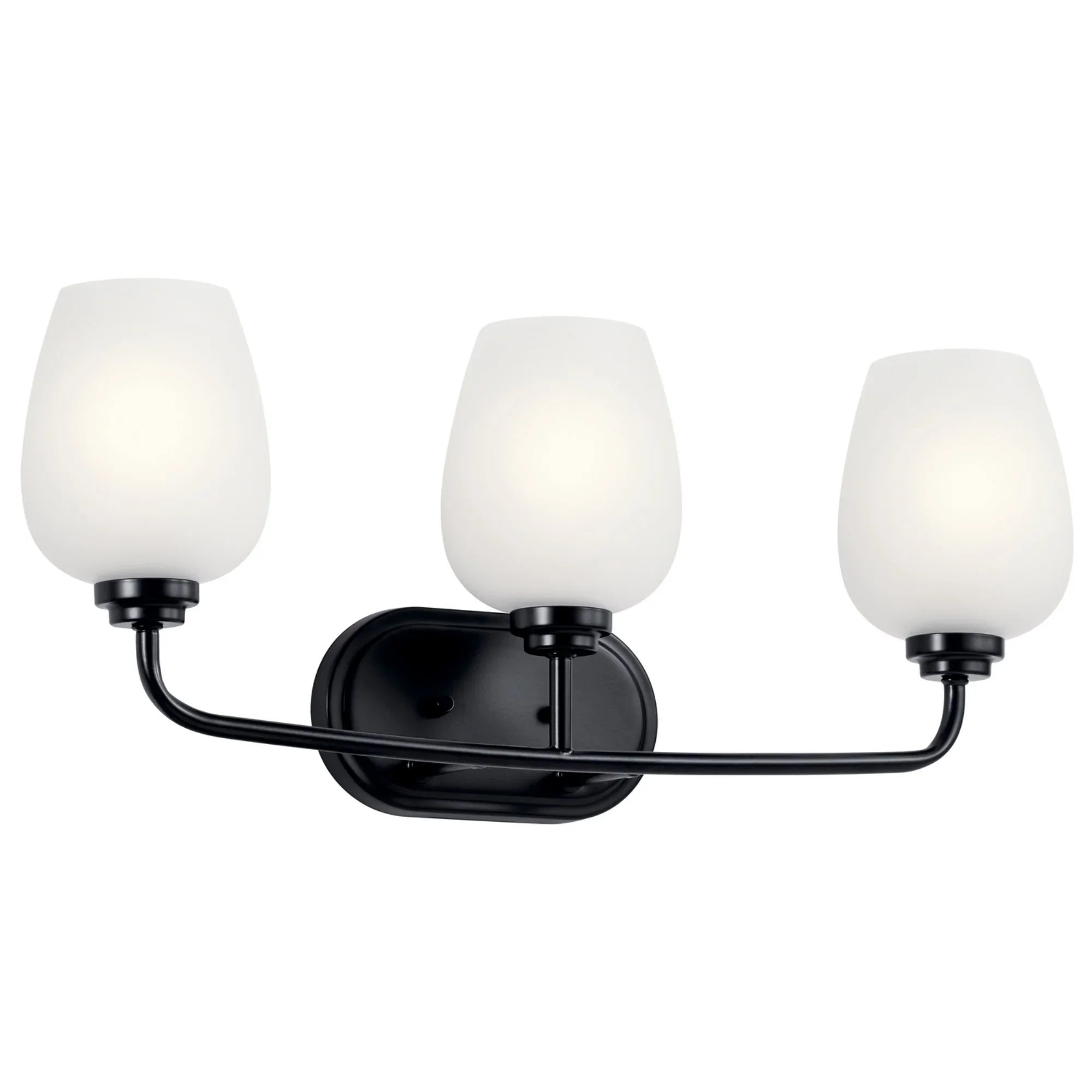 Valserrano 24" 3-Light Bath Vanity Light, Black Finish, Satin Etched Glass - Bees Lighting