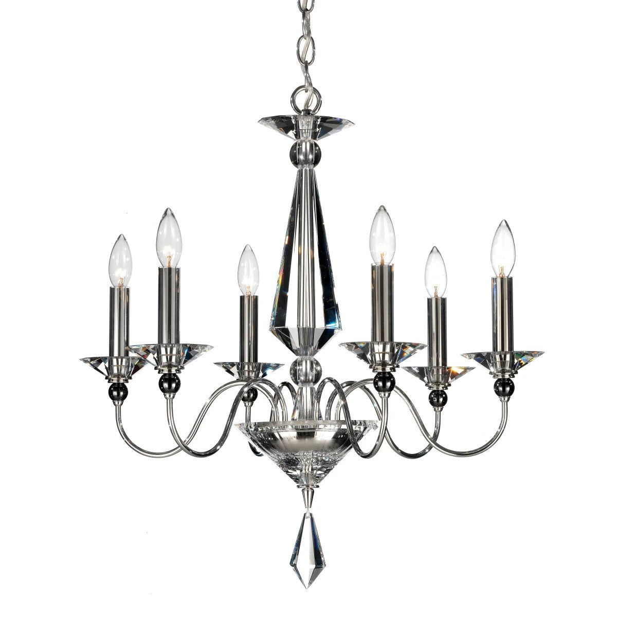 Jasmine 6 Light Silver Chandelier with Clear Optic Crystals