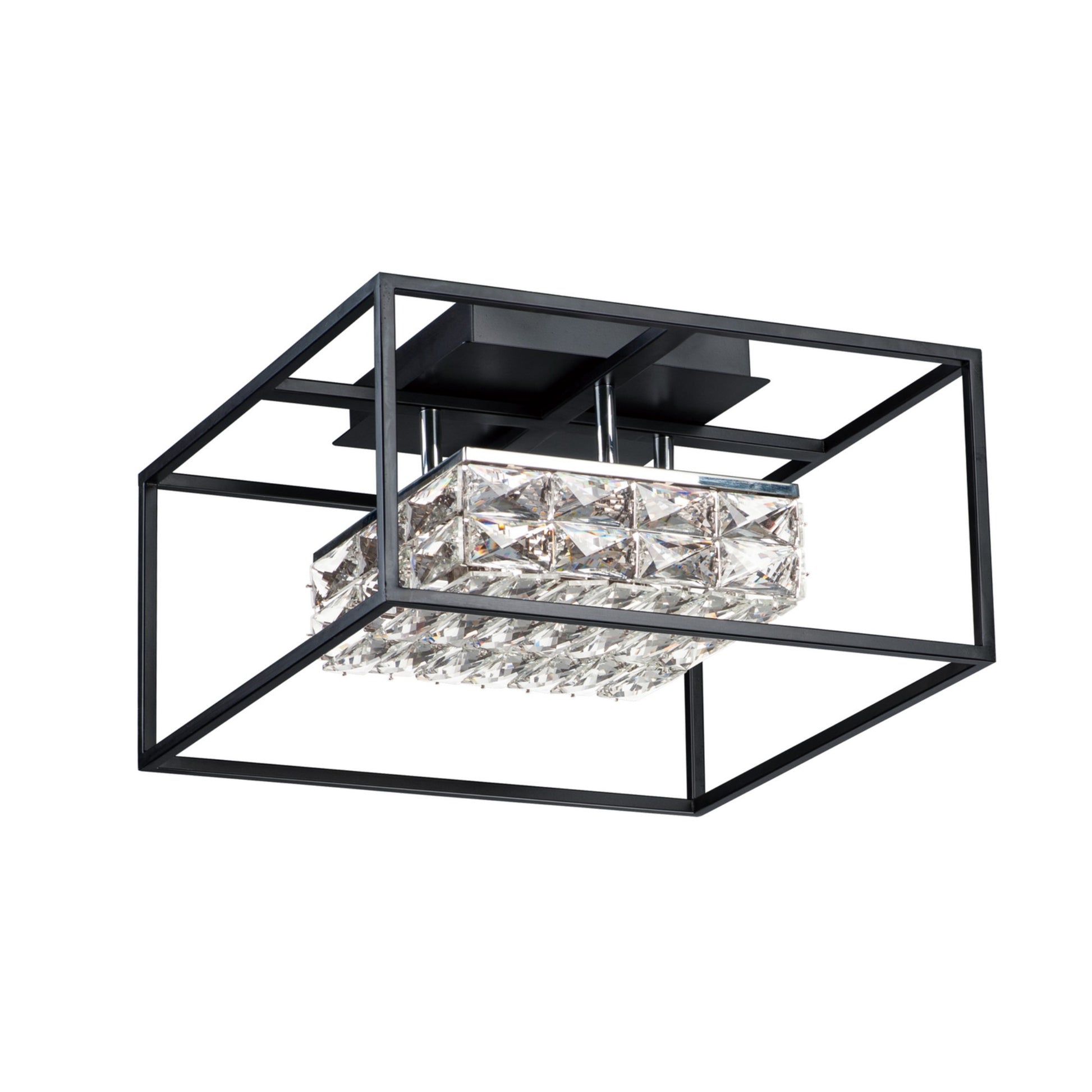 Zephyr 16" LED Flush Mount, Black Finish with Rectangular Beveled Crystals - Bees Lighting