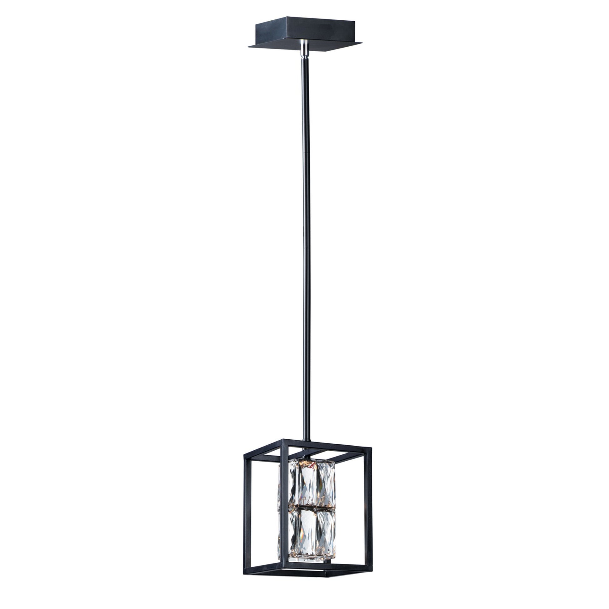 Zephyr 8" LED Mini Pendant, Black Finish with Rectangular Beveled Crystals - Bees Lighting