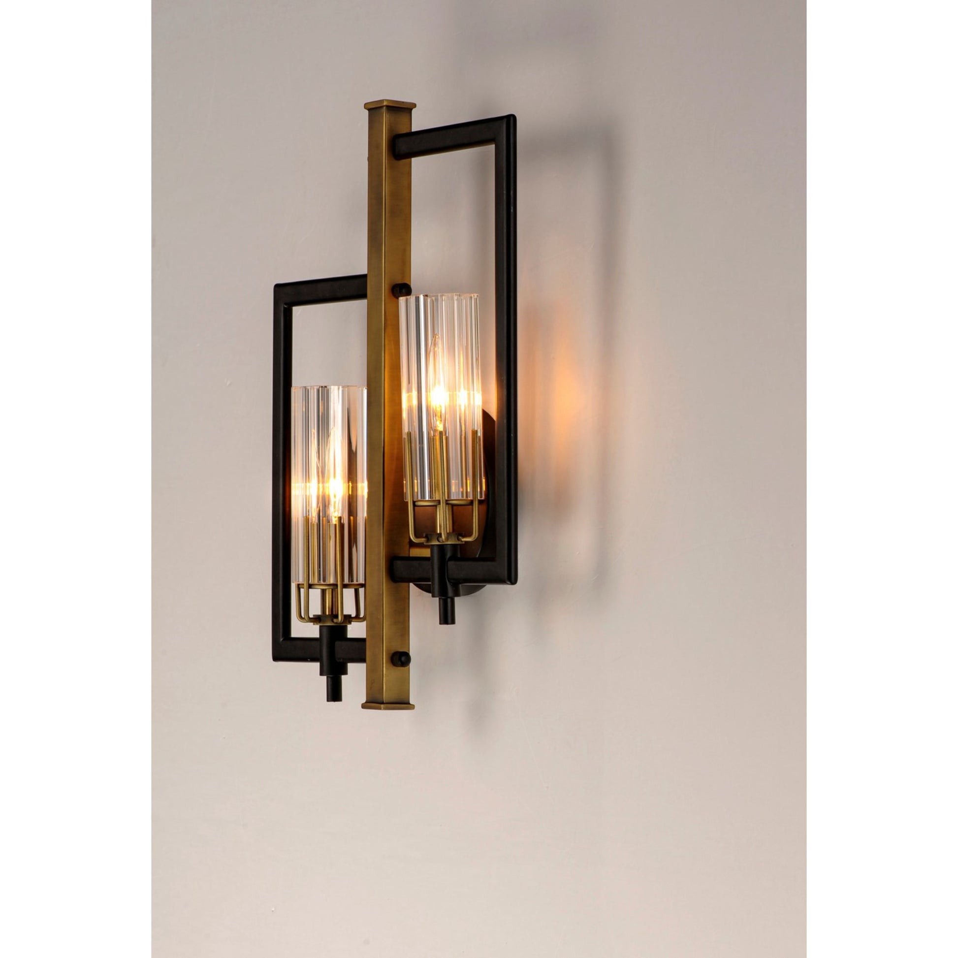 Flambeau 18" 2-Light Wall Sconce, Black & Antique Brass Finish, Right - Bees Lighting