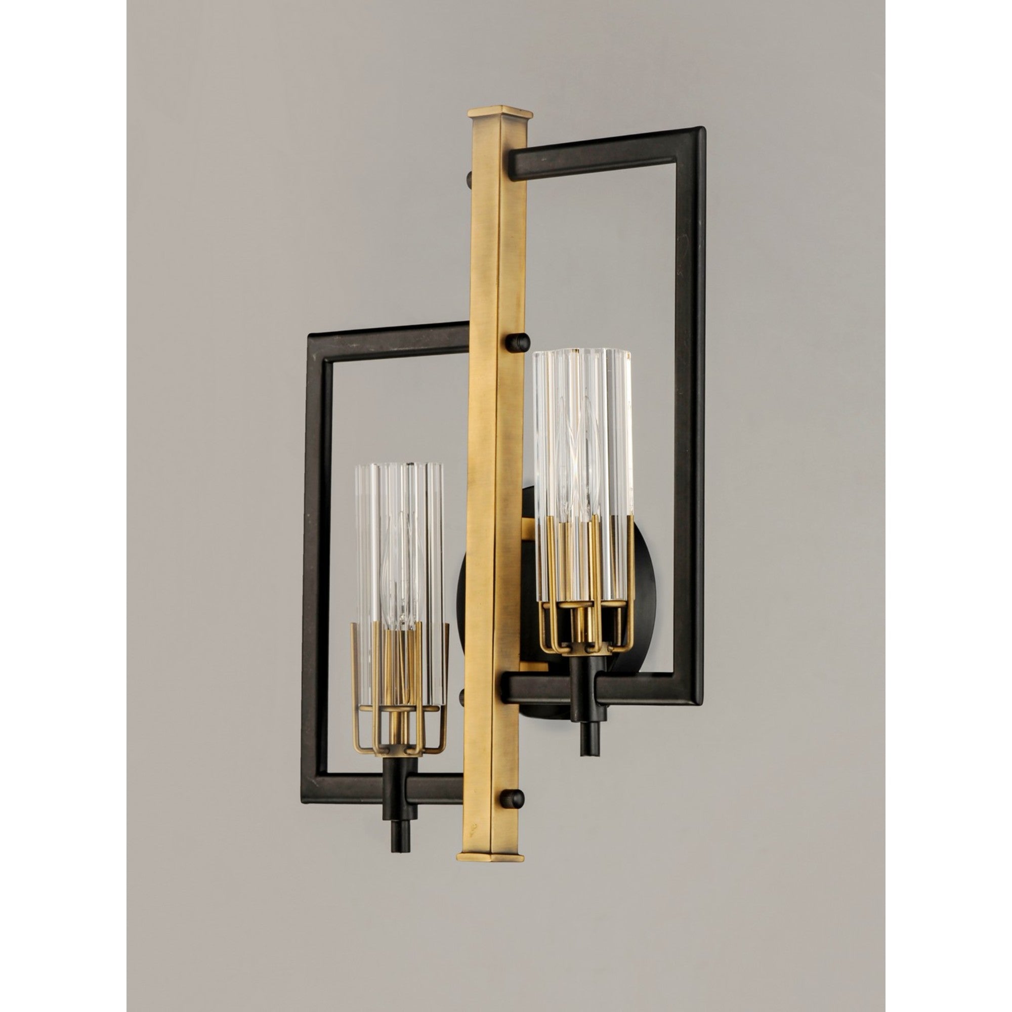 Flambeau 18" 2-Light Wall Sconce, Black & Antique Brass Finish, Right - Bees Lighting