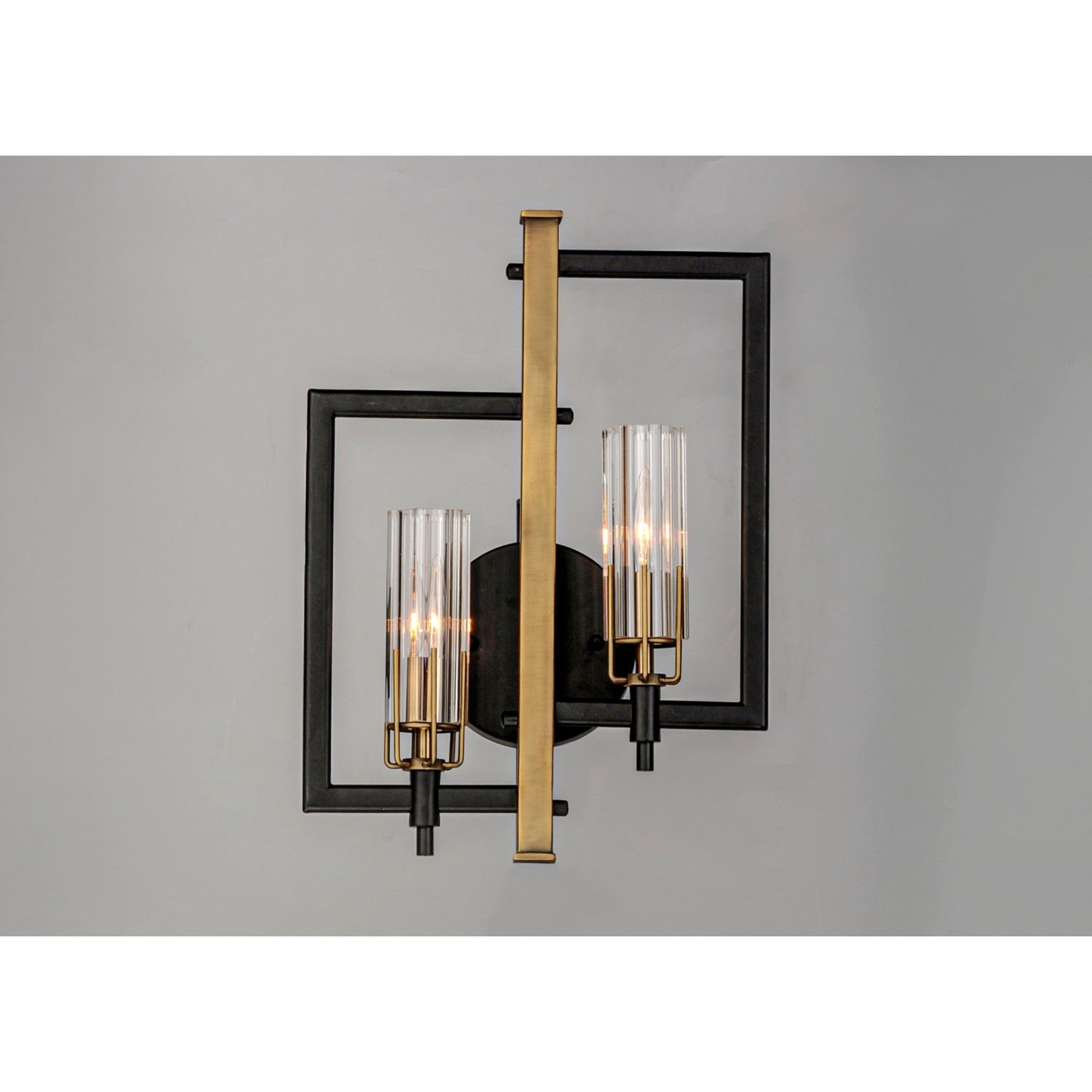 Flambeau 18" 2-Light Wall Sconce, Black & Antique Brass Finish, Right - Bees Lighting