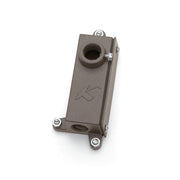 Textured black lighting accessory component with mounting bracket and round wire opening