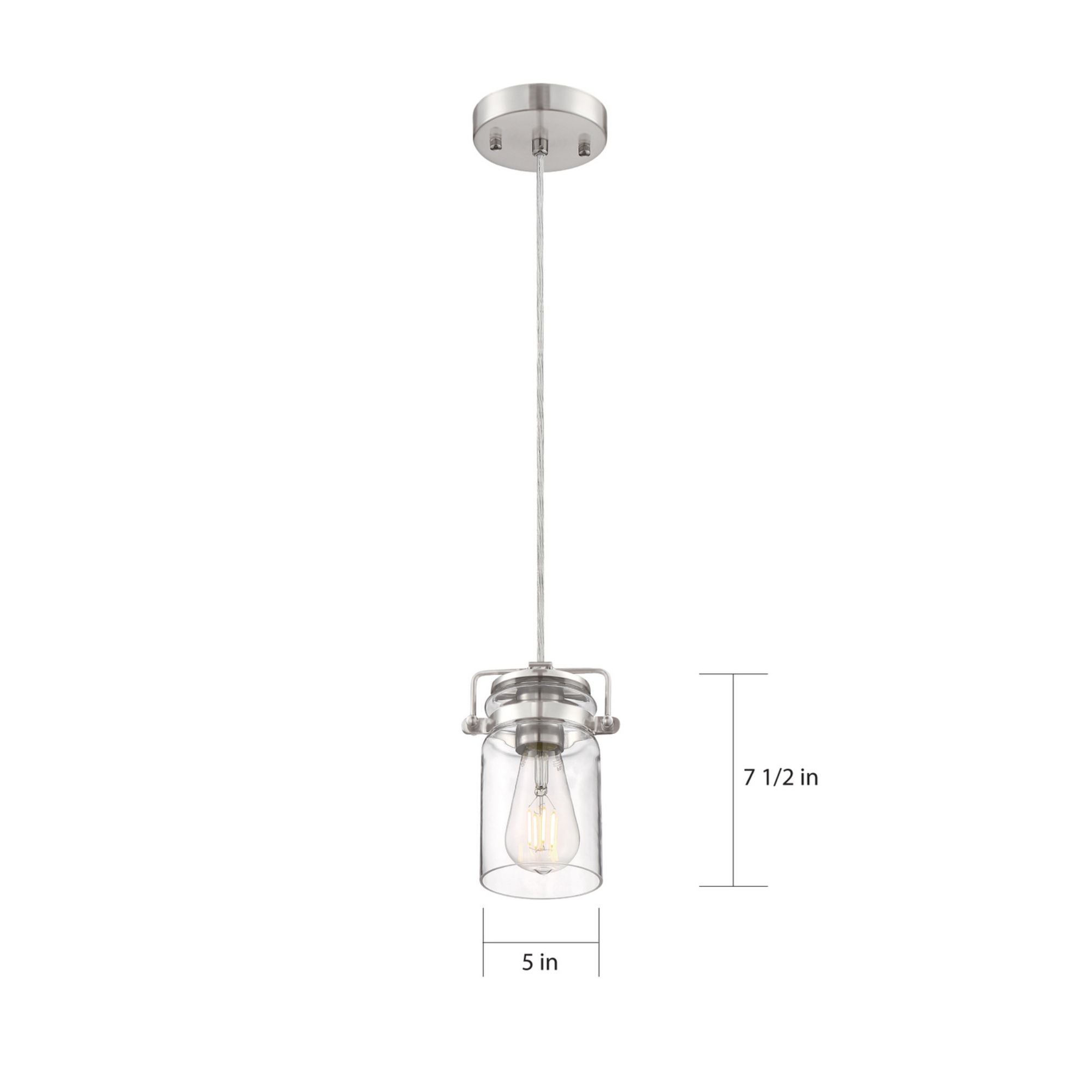 Antebellum 5" Mini Pendant, Brushed Nickel / Clear Glass Finish - Bees Lighting