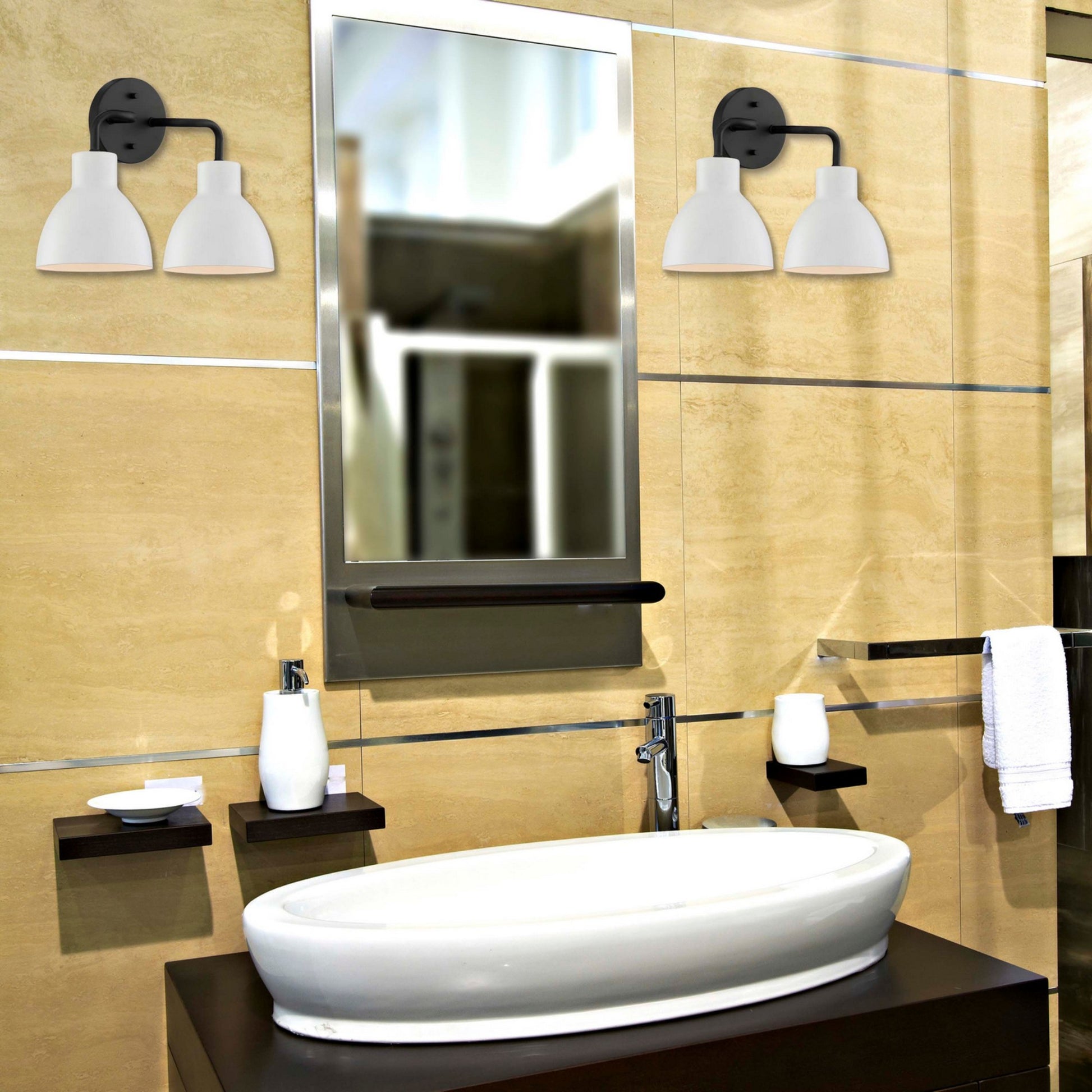 Sloan 14" 2 Lights Vanity, Black and White Finish - Bees Lighting