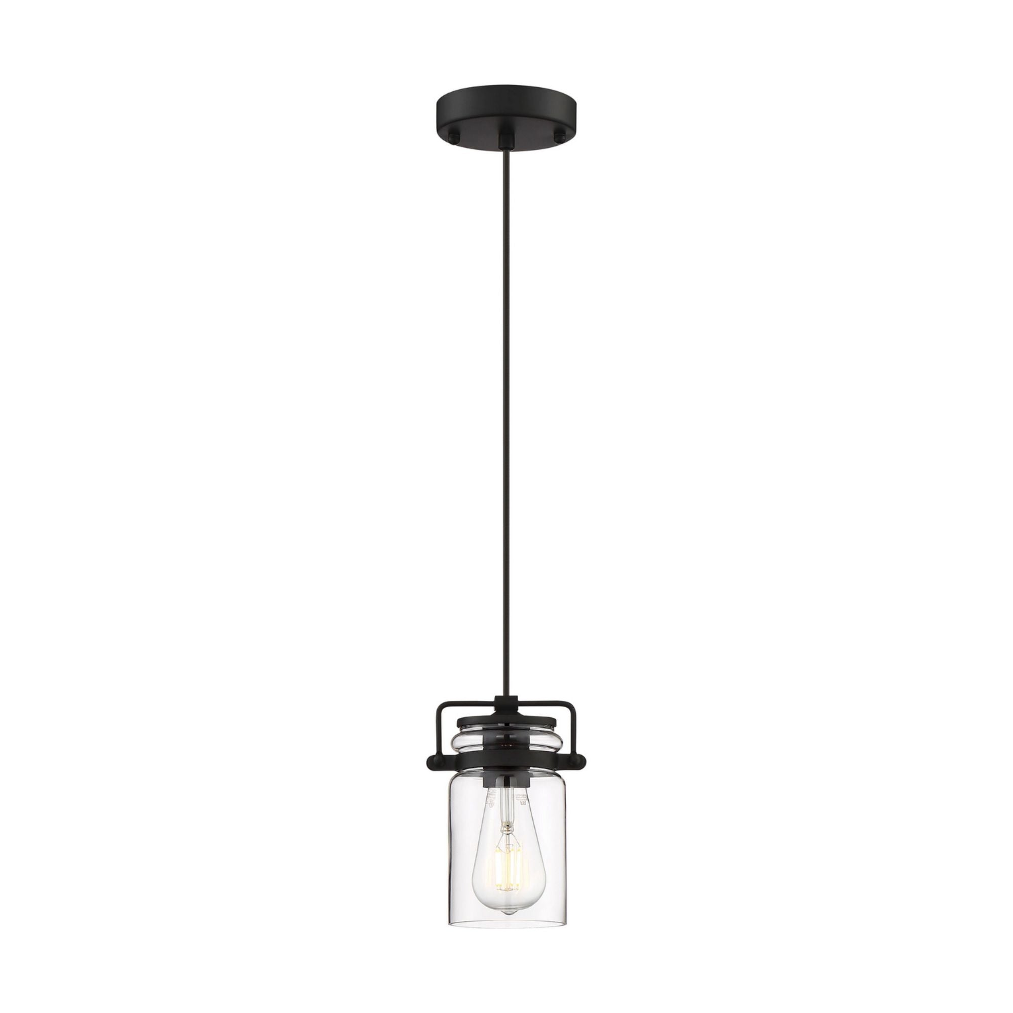 Antebellum 5" Mini Pendant, Matte Black / Clear Glass Finish